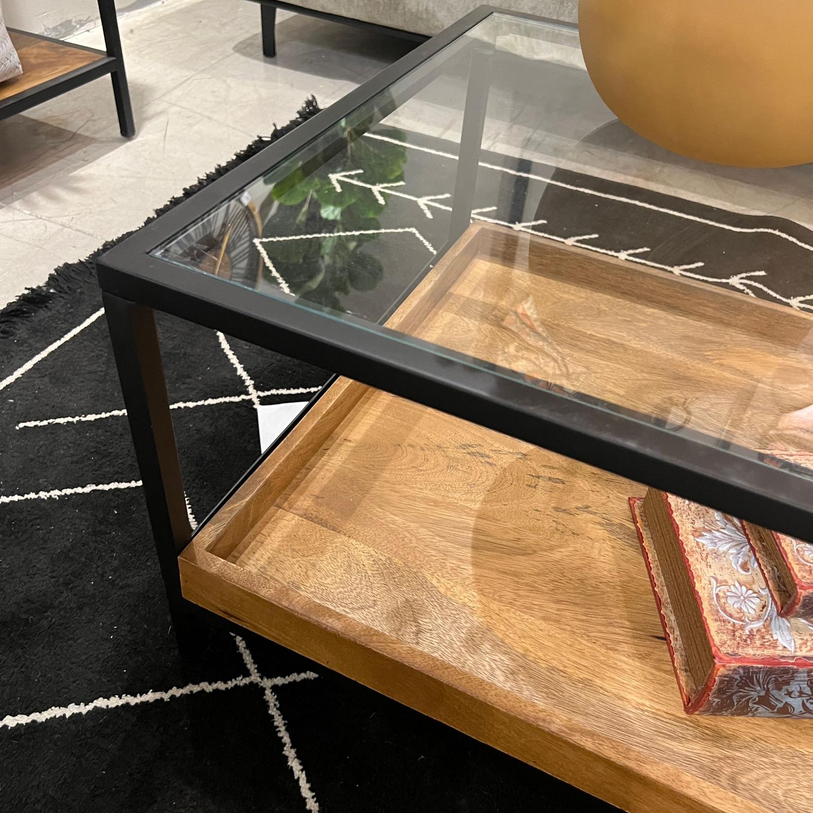 שולחן סלון ווד טרי עץ מנגו ברזל שחור וזכוכית דגם סוניל