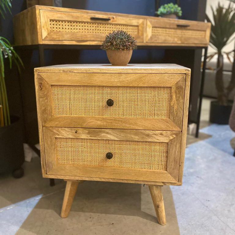 שידת צד דגם ווד 2 מגירות ראטן עץ מנגו שידת צד דגם ווד 2 מגירות ראטן עץ מנגו