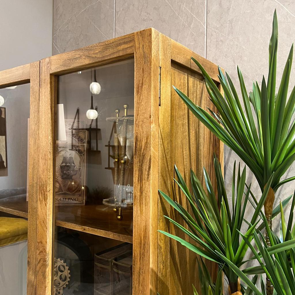 ויטרינה עץ מנגו דלתות זכוכית דגם סוניל