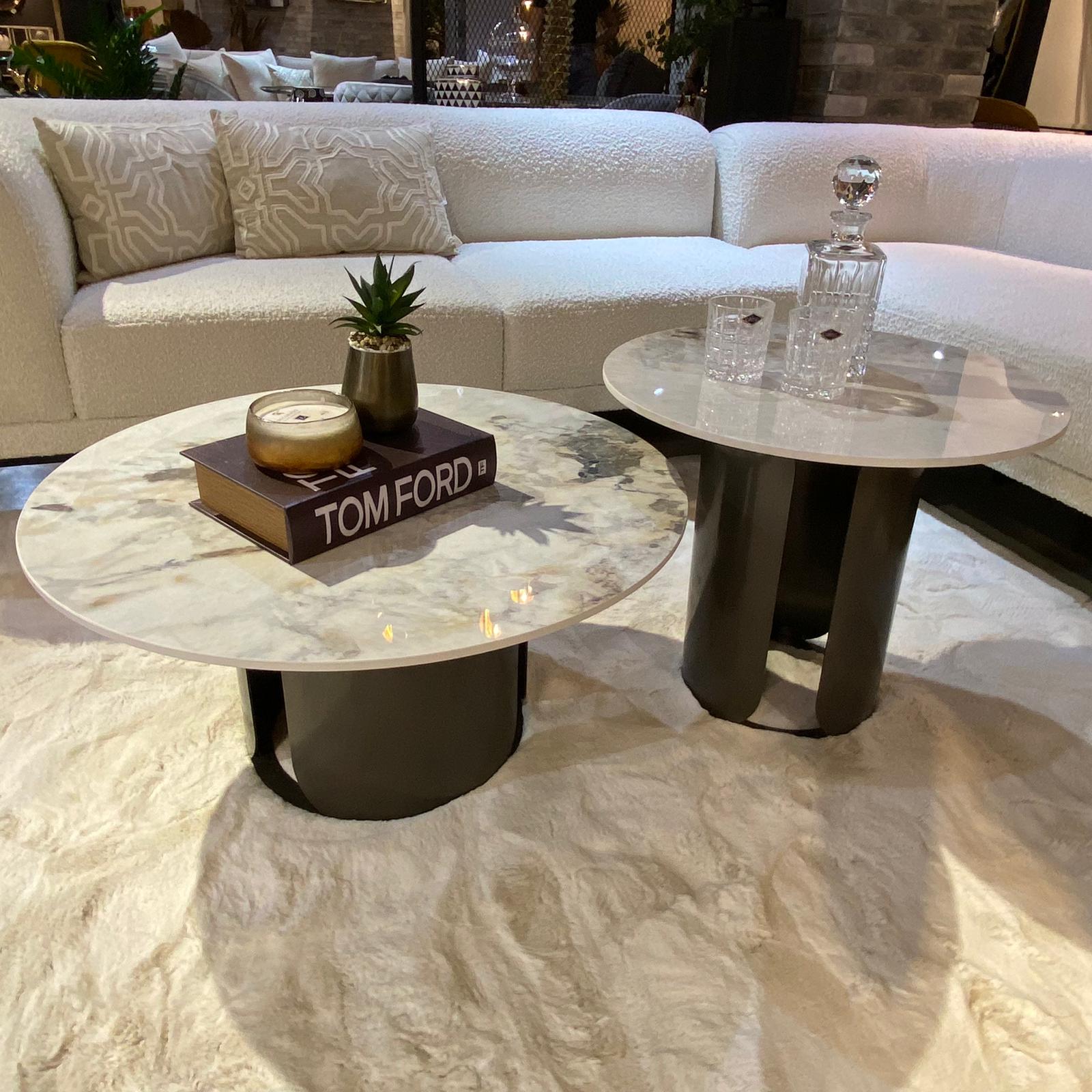 סט שולחנות סלון עגול מרבל דגם קימי