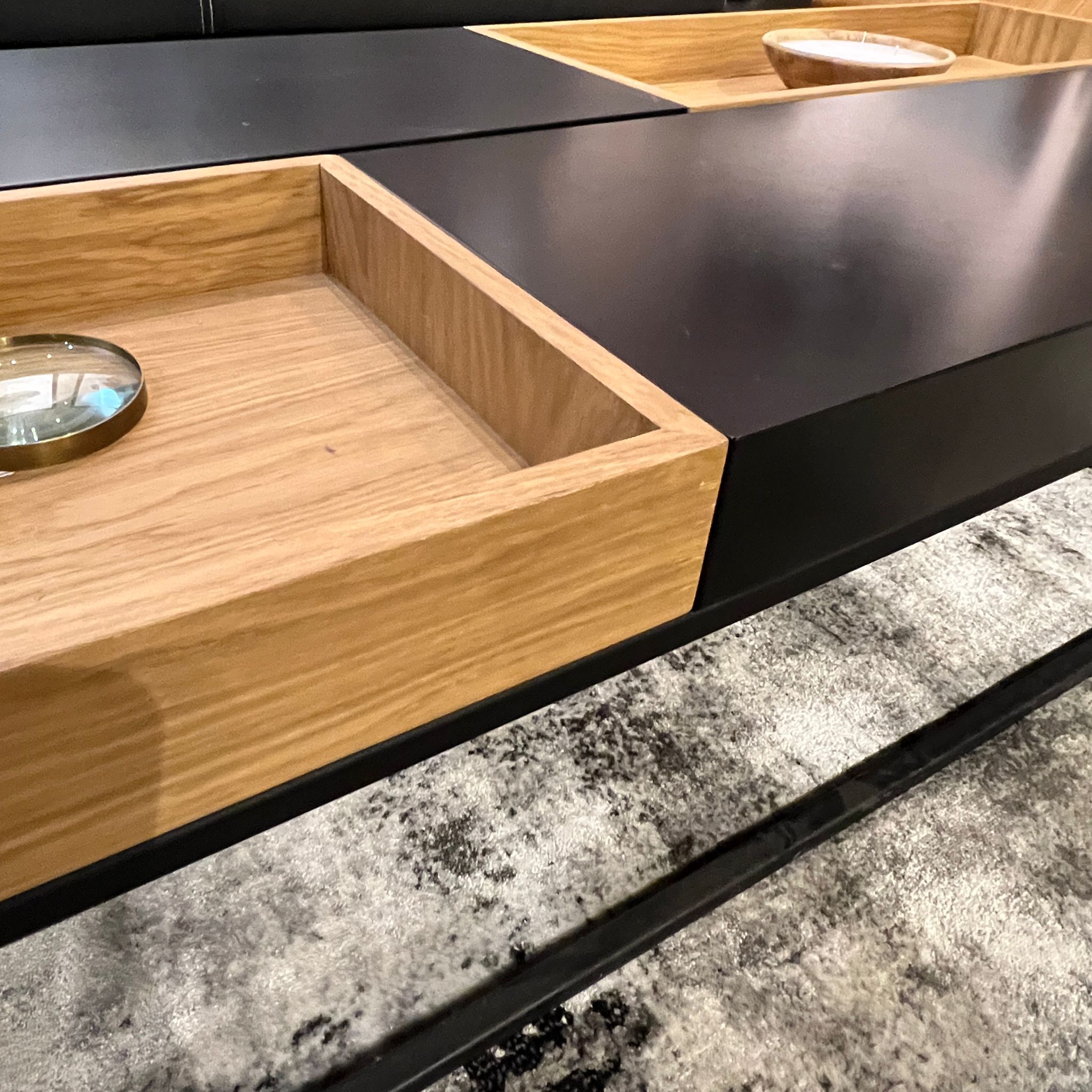 סט שולחנות סלון דגם מגש מלבני אלון טבעי משולב שחור