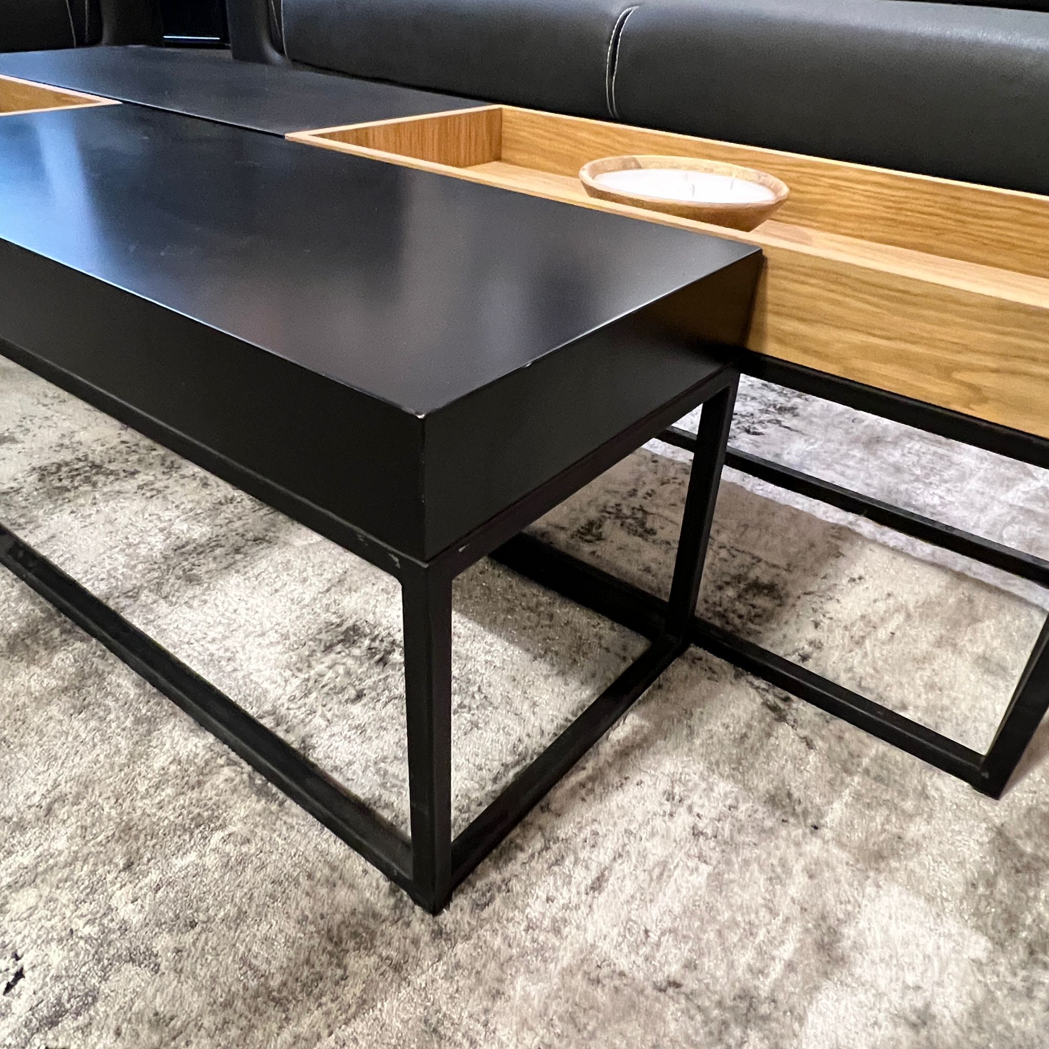 סט שולחנות סלון דגם מגש מלבני אלון טבעי משולב שחור