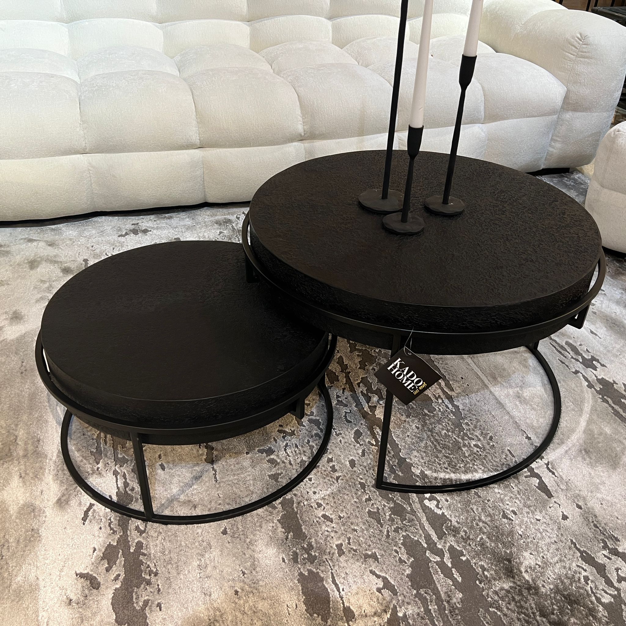 סט שולחנות סלון עגולים בטון שחור דגם רוני סט שולחנות סלון עגולים בטון שחור דגם רוני