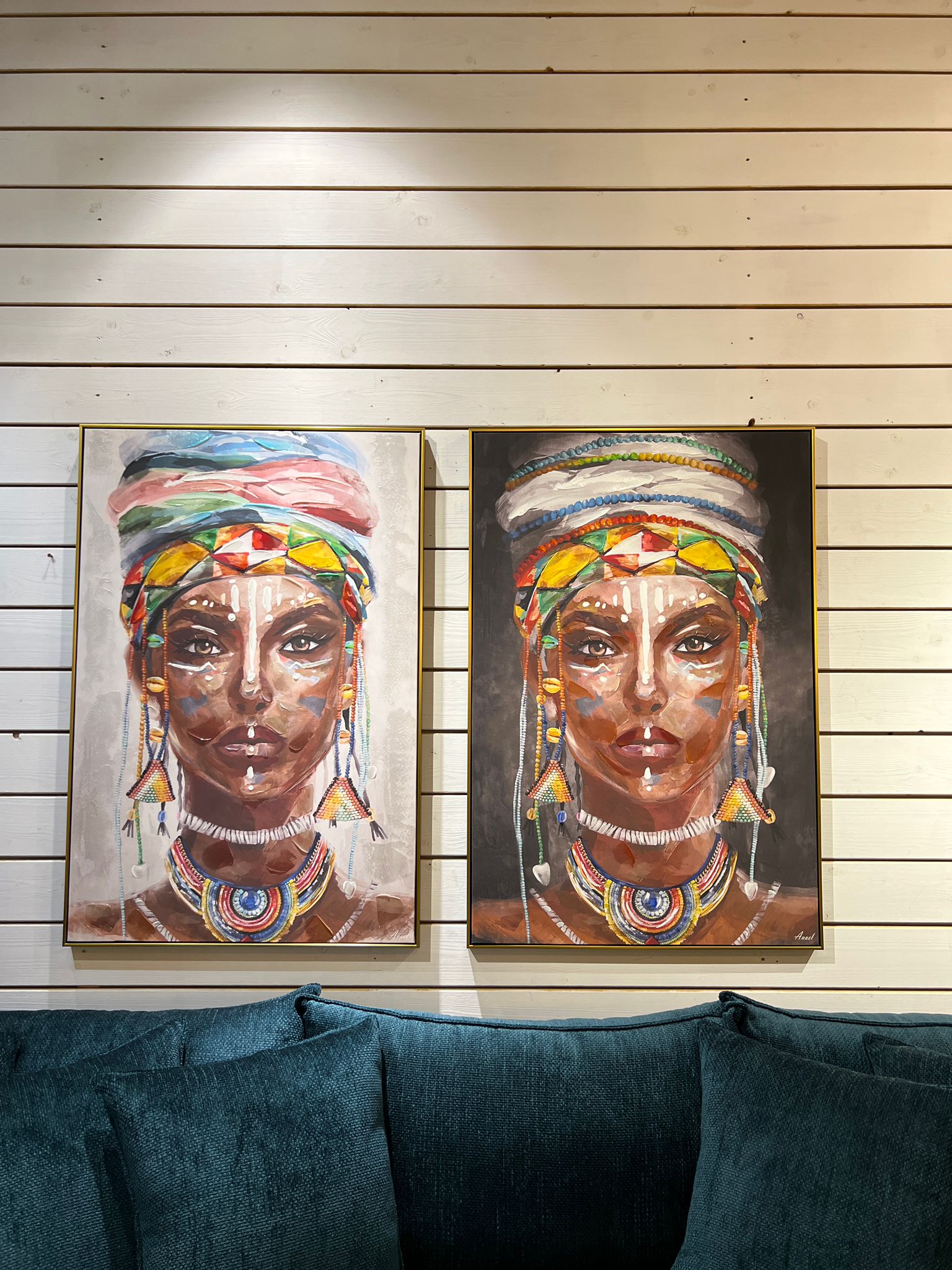 תמונת שמן בשילוב הדפסה אישה אפריקאית צבעונית