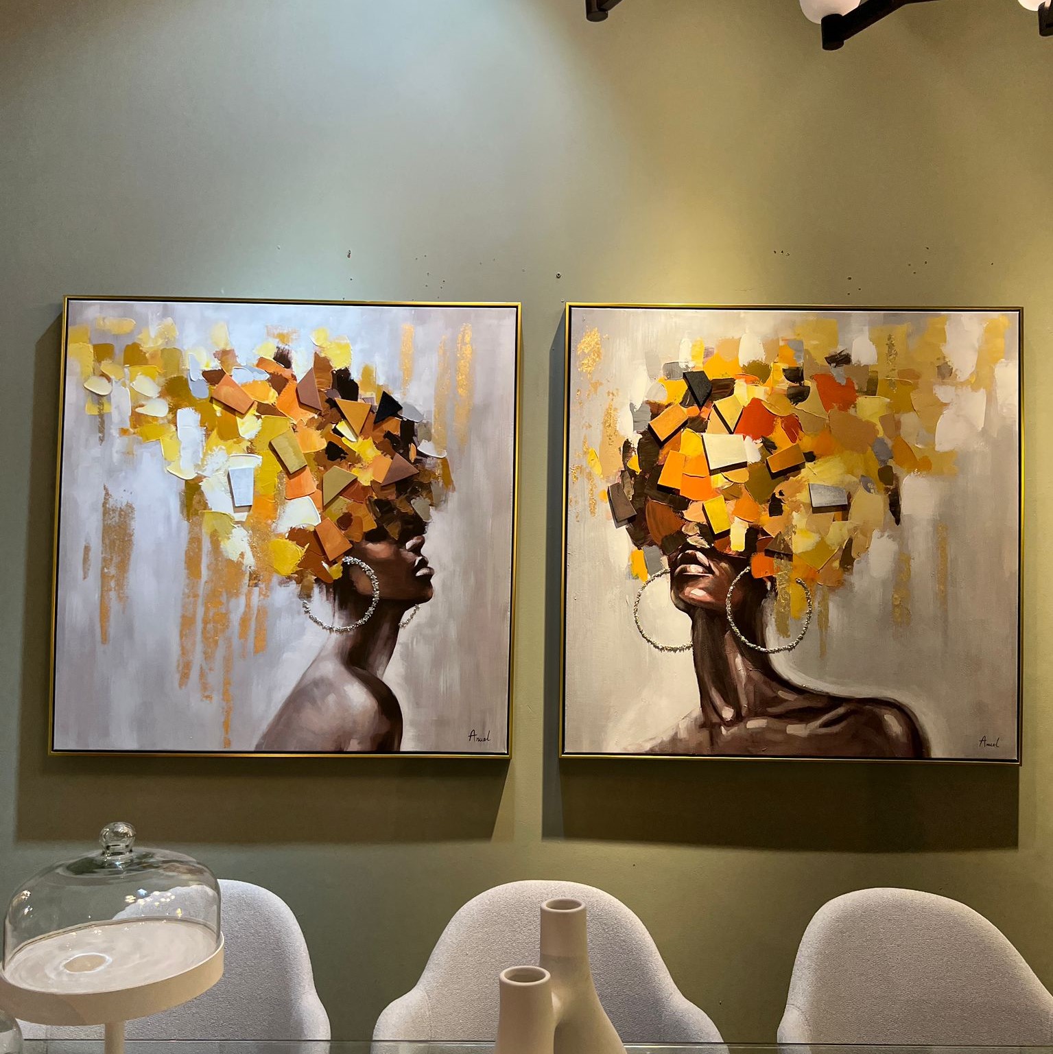 תמונת שמן בשילוב הדפסה ראש אישה גווני כתום עם מסגרת תמונת שמן בשילוב הדפסה ראש אישה גווני כתום עם מסגרת