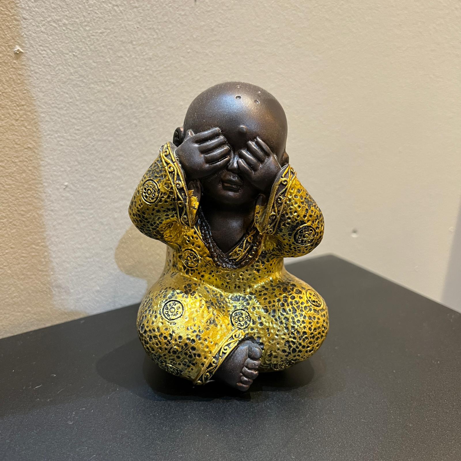 פסל בודהה שחור שמלה זהב יושב קטן פסל בודהה שחור שמלה זהב יושב קטן