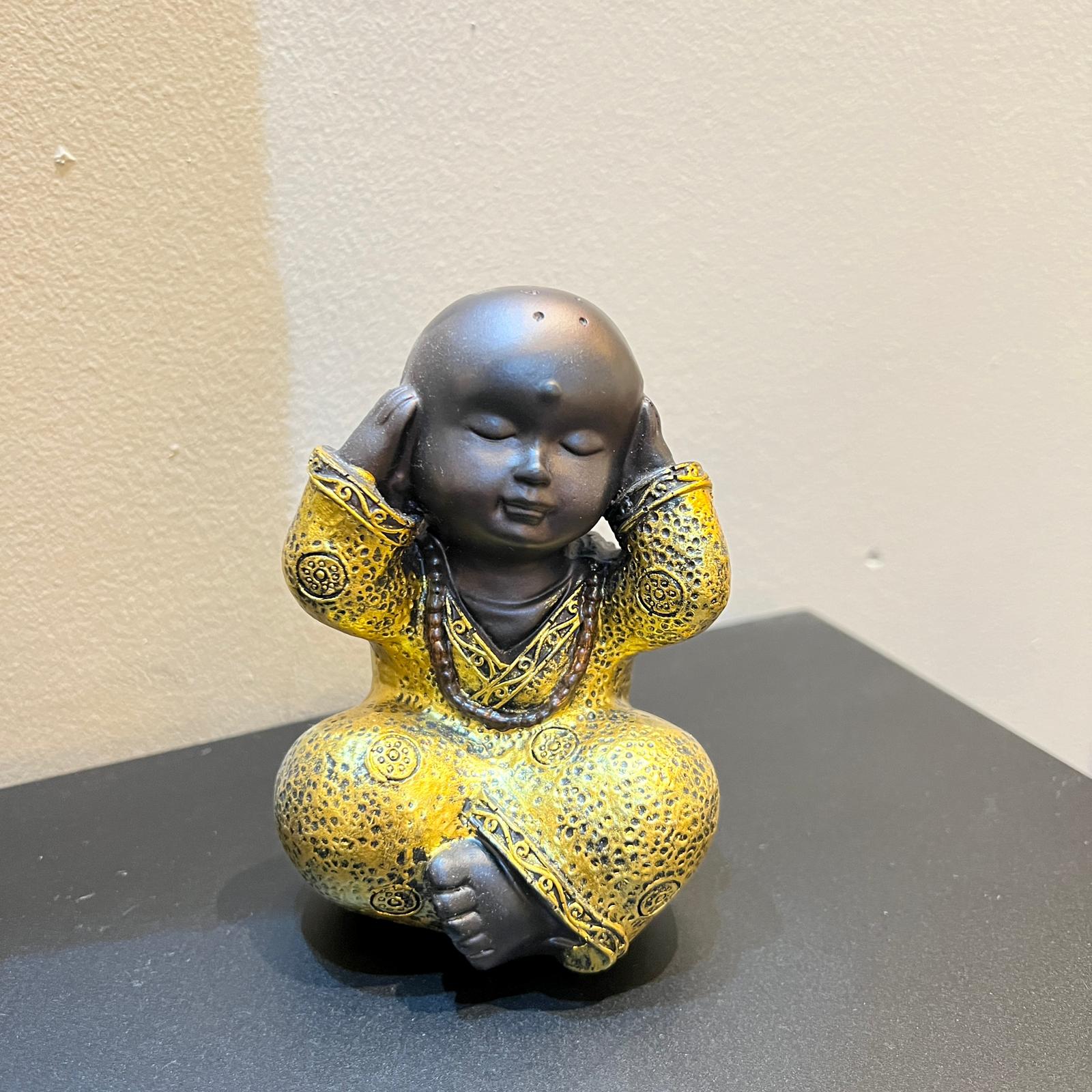 פסל בודהה שחור שמלה זהב יושב קטן פסל בודהה שחור שמלה זהב יושב קטן