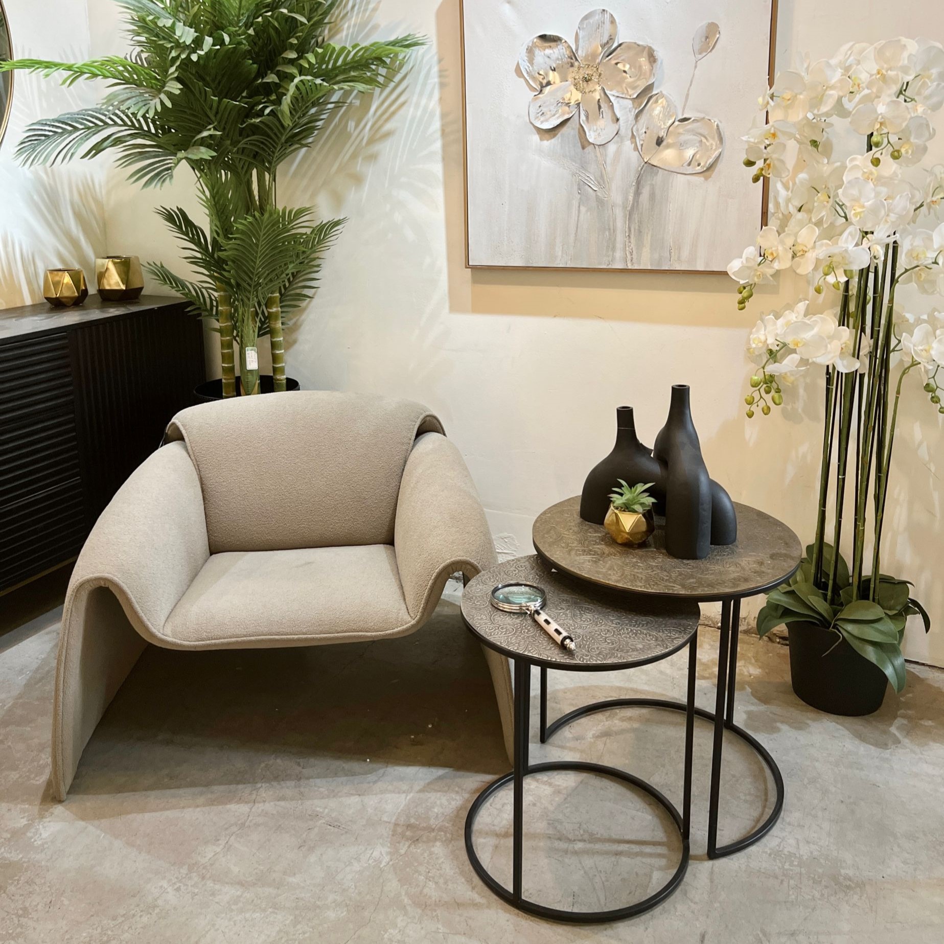 סט שולחנות זהב עגולים זהב ופיוטר