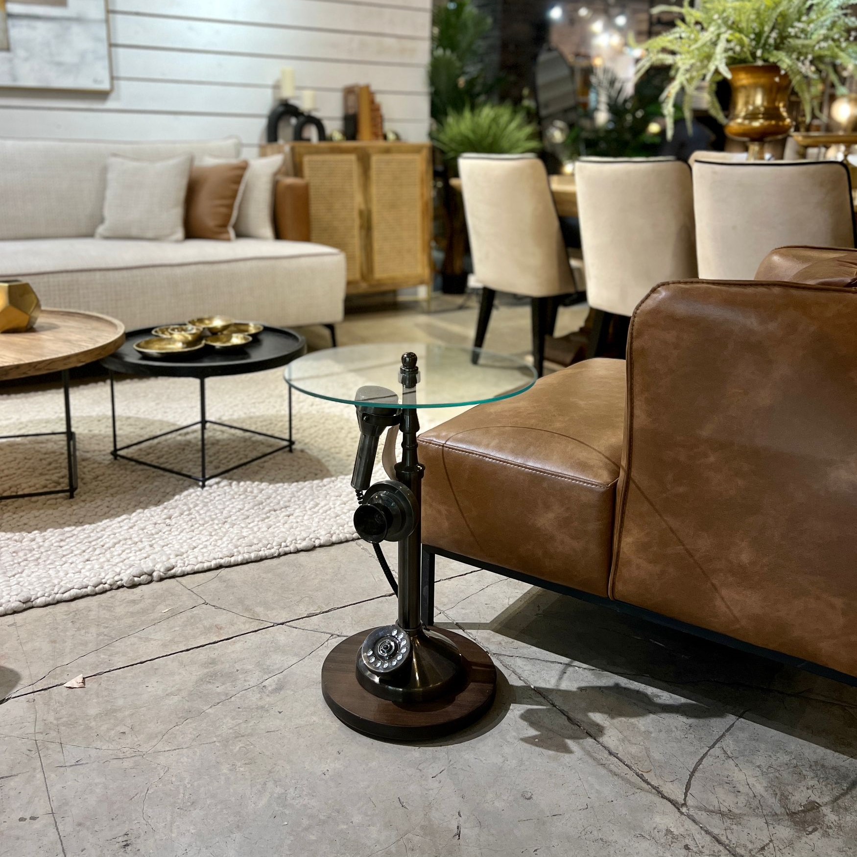 שולחן צד טלפון שחור זכוכית שולחן צד טלפון שחור זכוכית