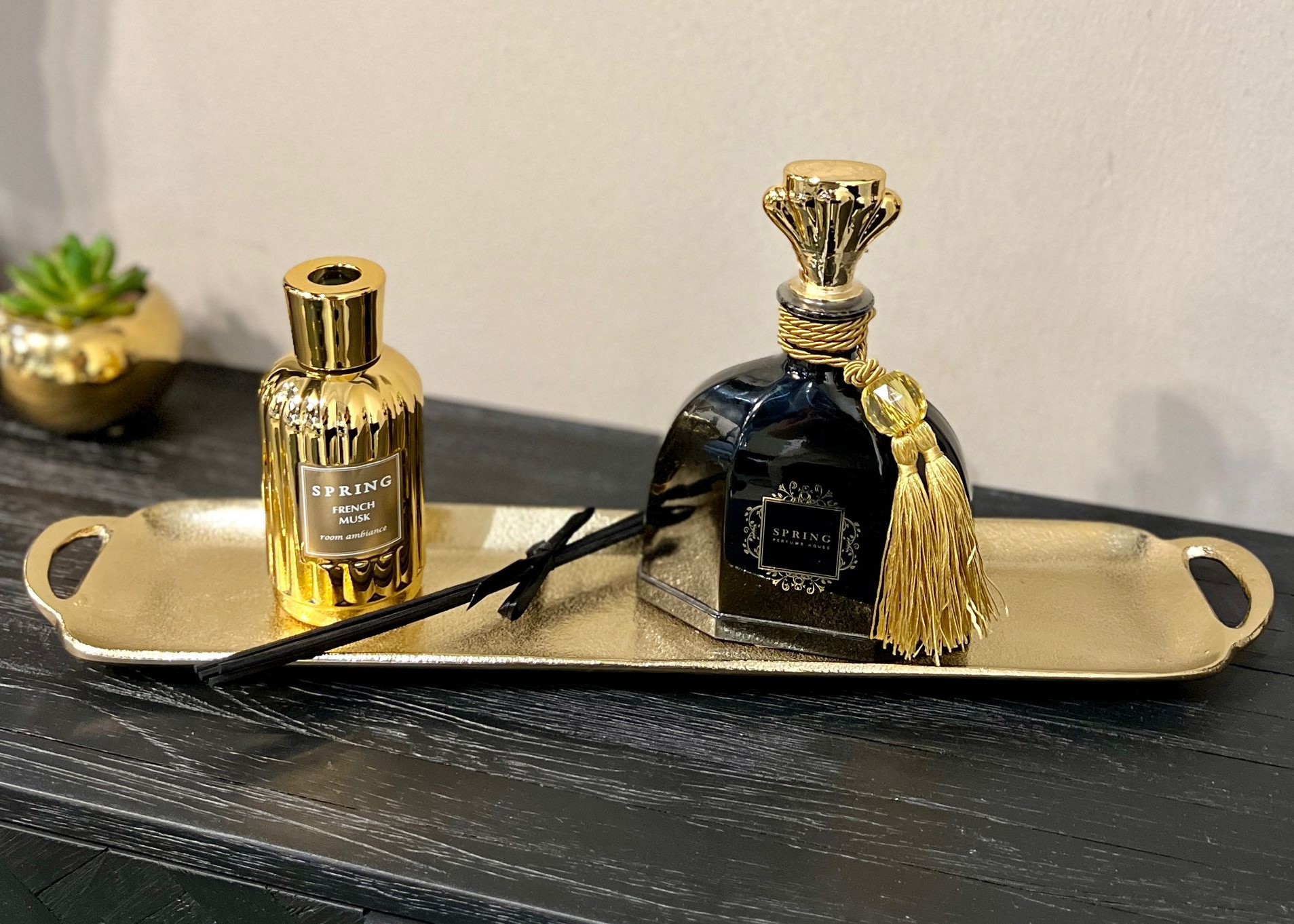 מגש ברזל מלבני צר זהב דגם זיבאן