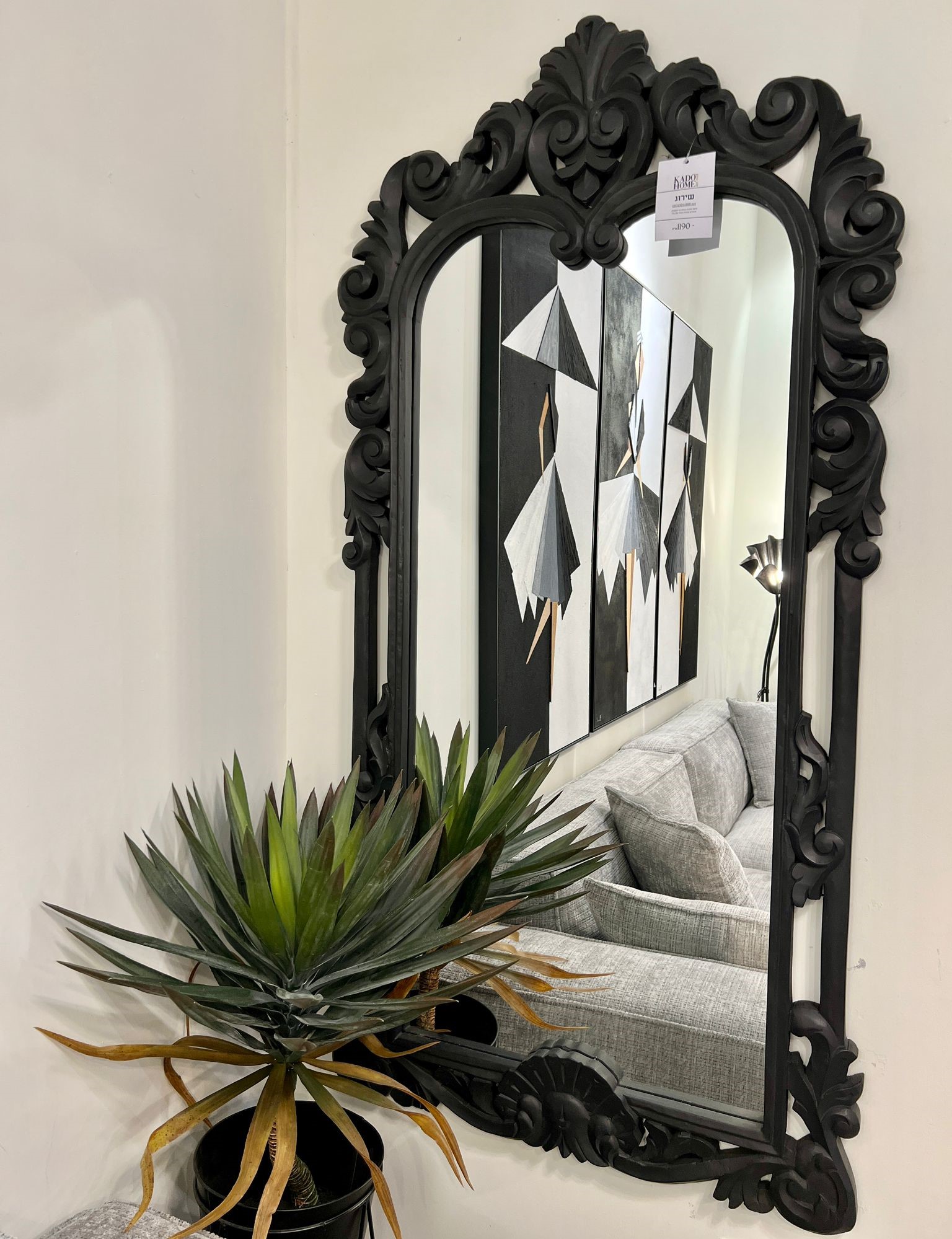 מראה מלבנית גדולה עץ רומנטית עיטורים פתוחים שחור דגם שירוג מראה מלבנית גדולה עץ רומנטית עיטורים פתוחים שחור דגם שירוג