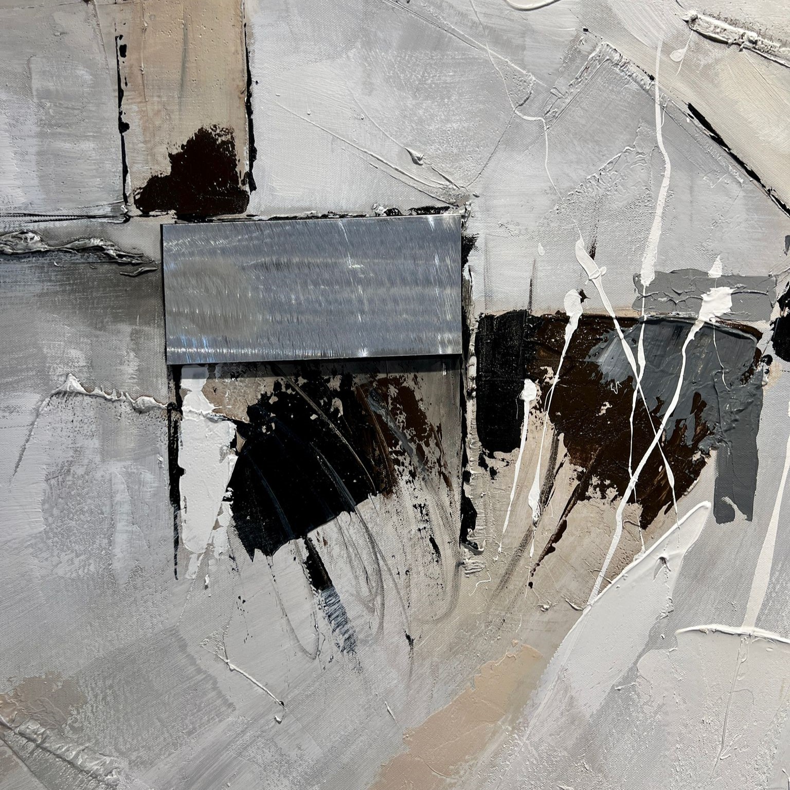 תמונה שמן אנאל בשילוב הדפסה עם מסגרת ריבועים כסופים בולטים 90/120