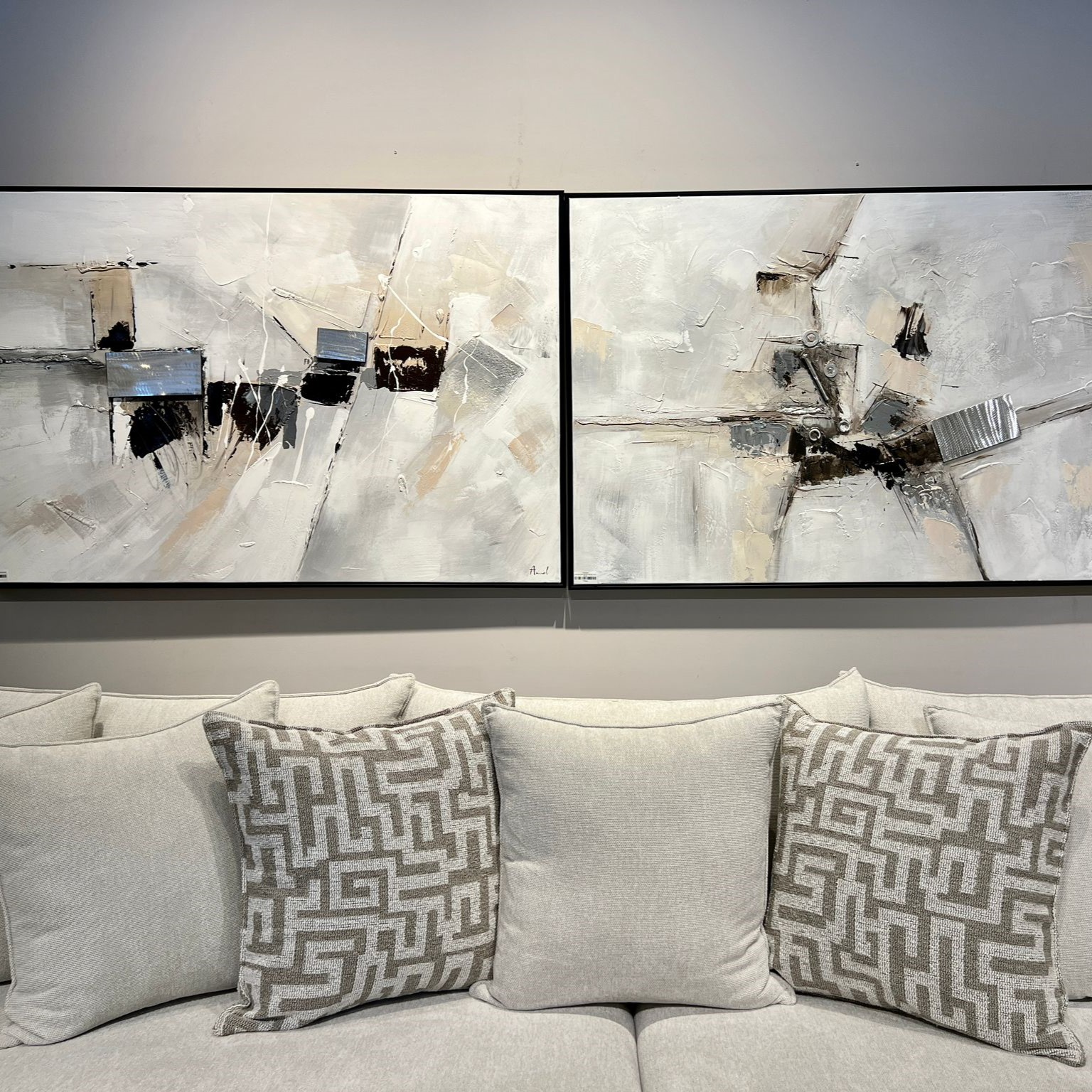 תמונה שמן אנאל בשילוב הדפסה עם מסגרת ריבועים כסופים בולטים 90/120