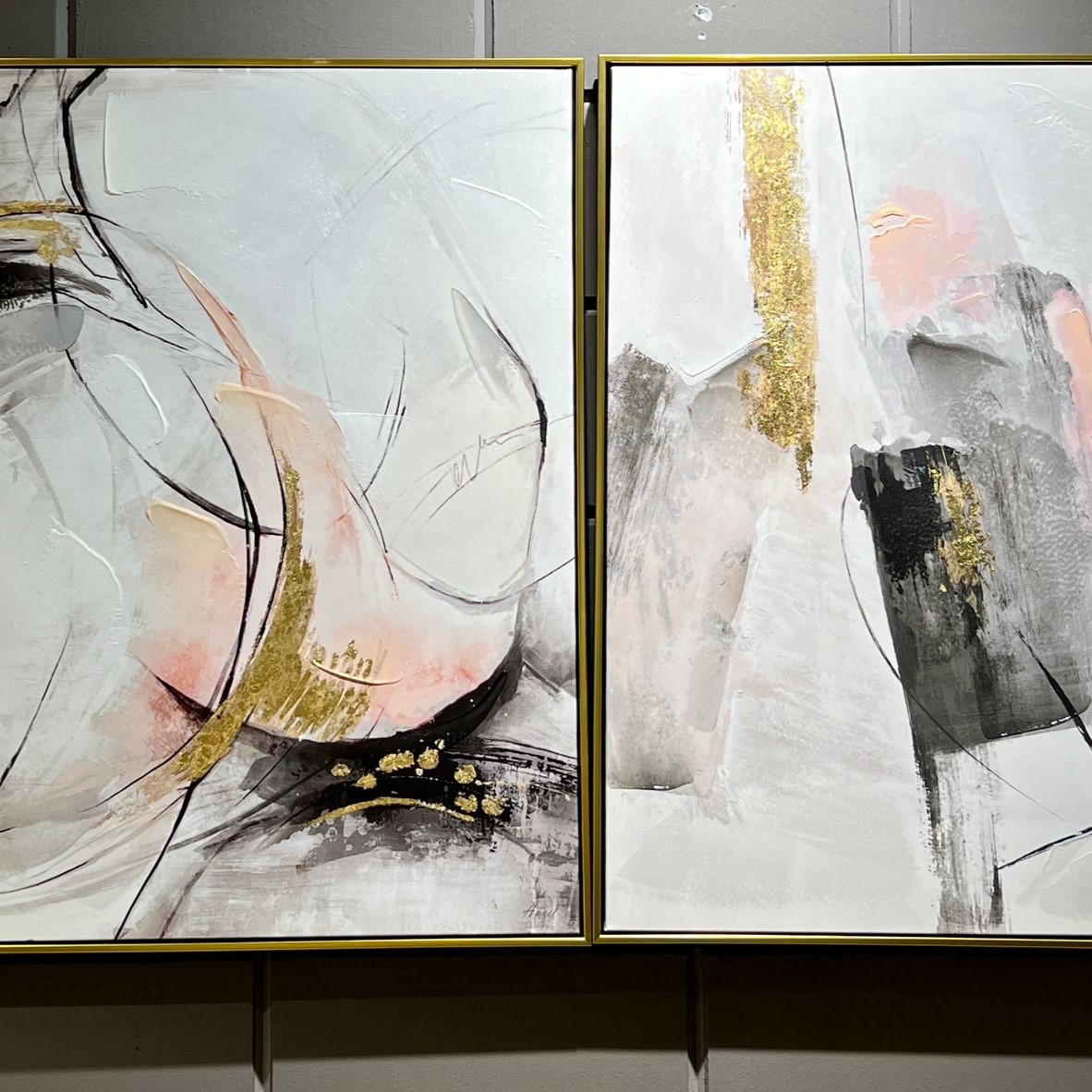 תמונת שמן אנאל ורוד זהב צבעים בשילוב הדפסה עם מסגרת 80/80 תמונת שמן אנאל ורוד זהב צבעים בשילוב הדפסה עם מסגרת 80/80