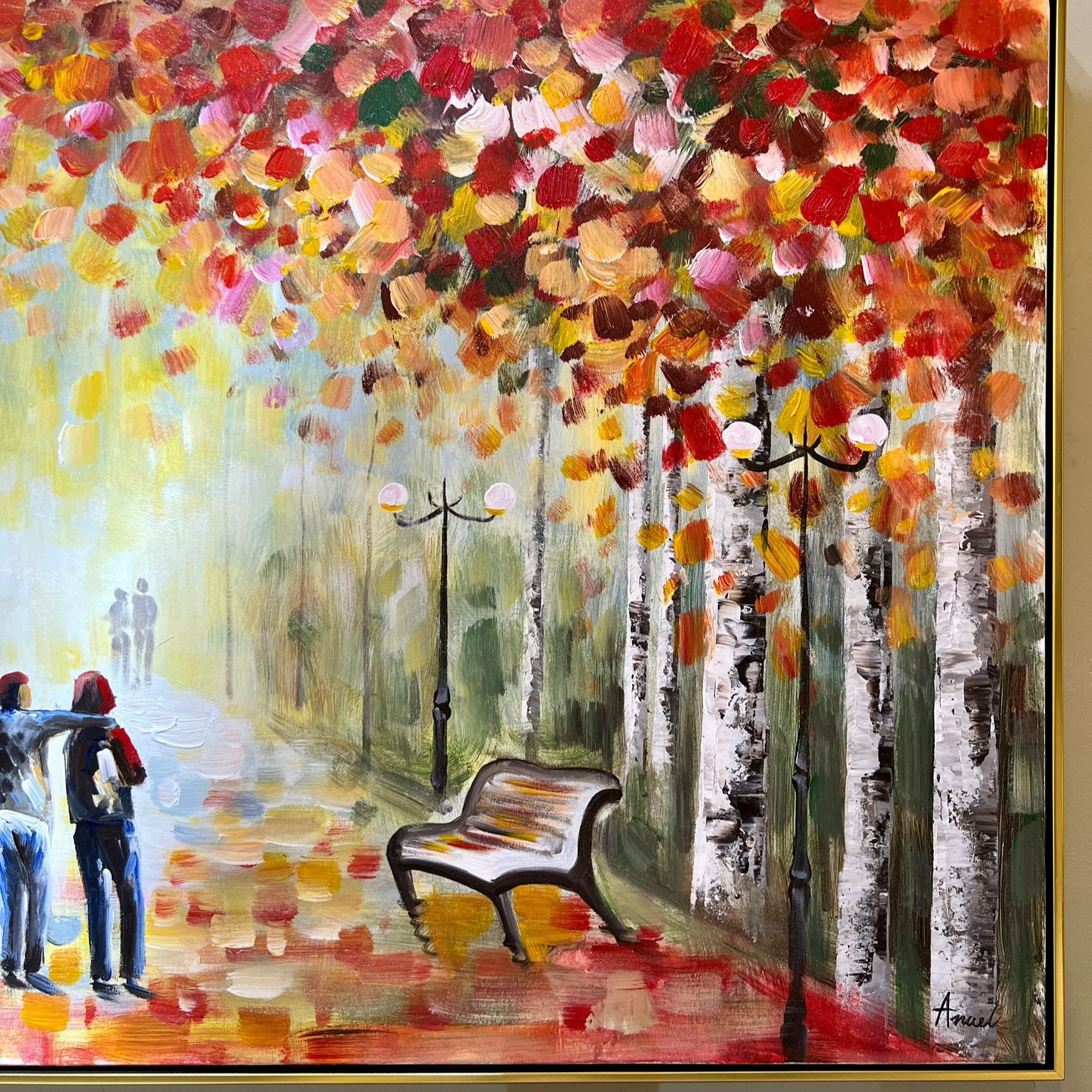 תמונת שמן יער צבעוני בשילוב הדפסה אנאל עם מסגרת 75/150 תמונת שמן יער צבעוני בשילוב הדפסה אנאל עם מסגרת 75/150