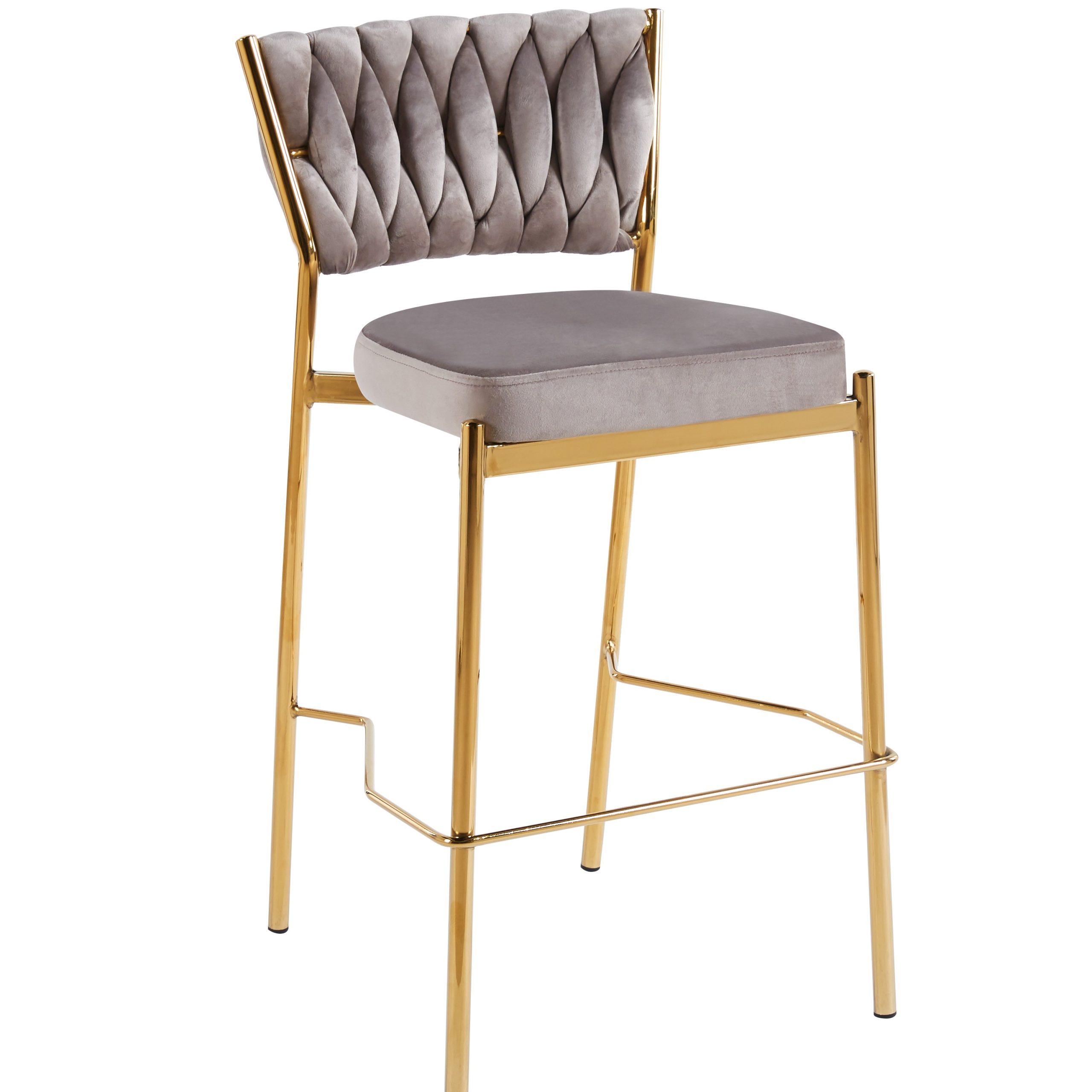 כסא בר קלוע רגל זהב קטיפה בז דגם מרילין