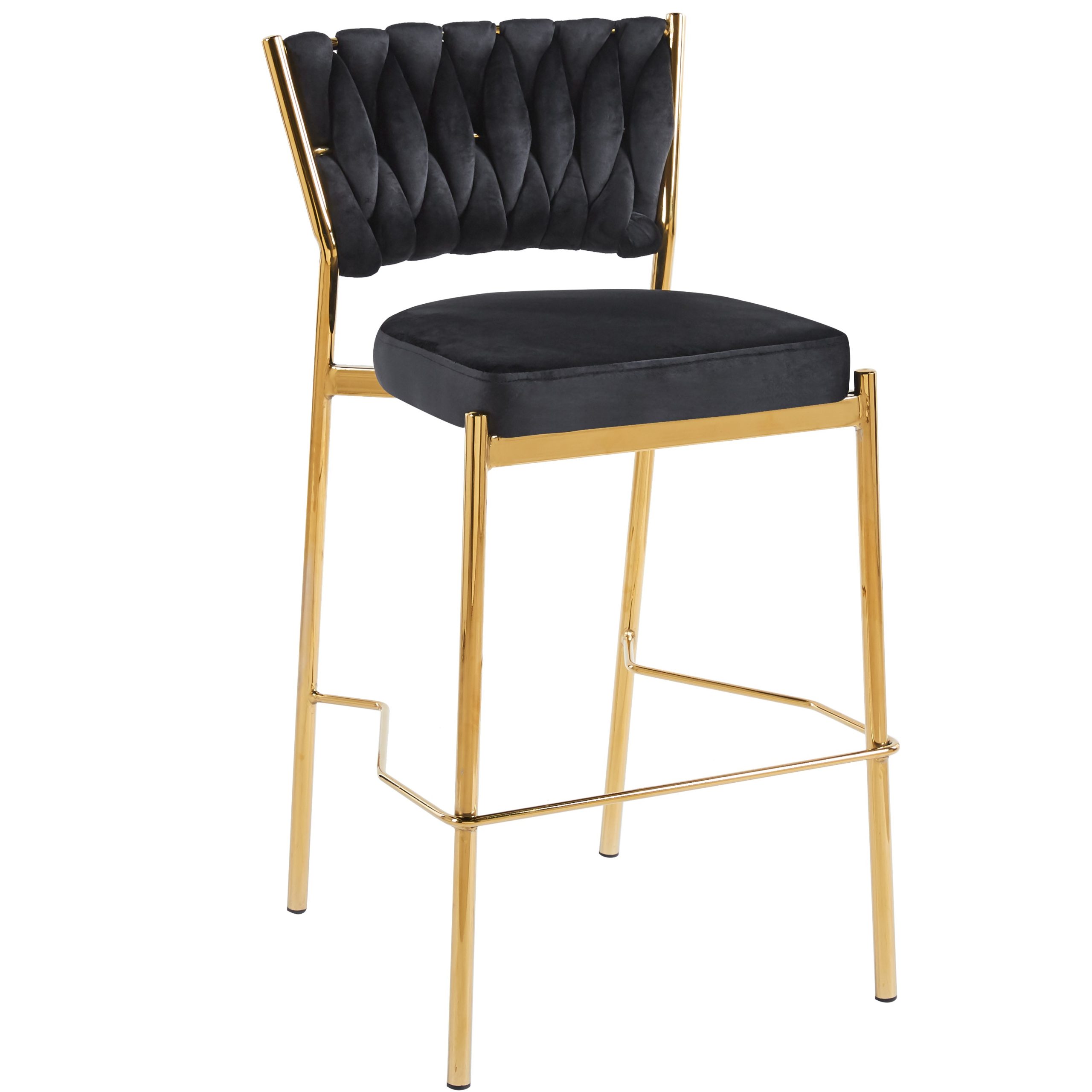 כסא בר קלוע רגל זהב קטיפה שחורה דגם מרילין