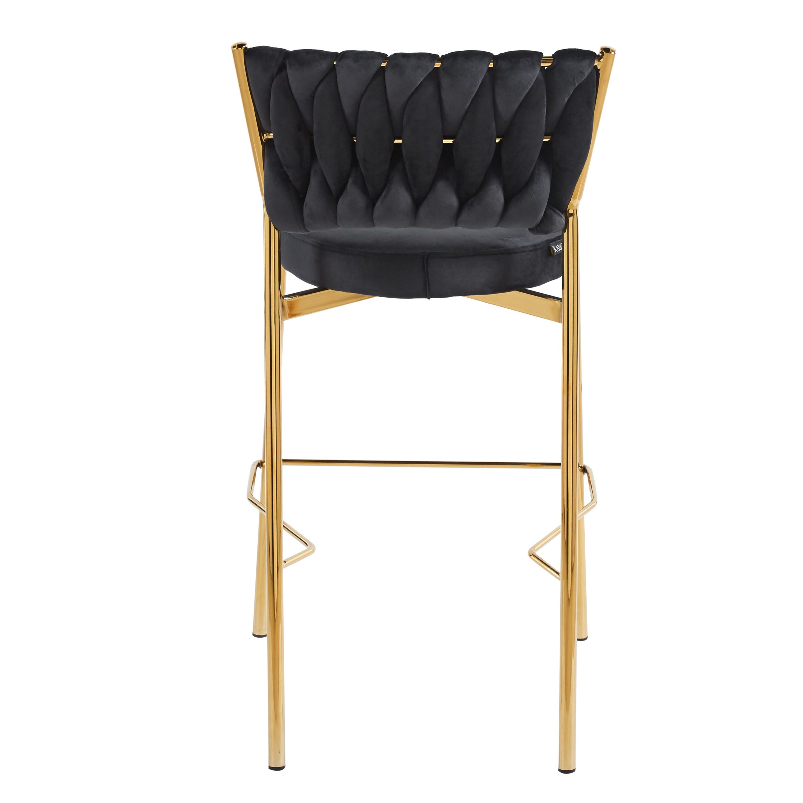 כסא בר קלוע רגל זהב קטיפה שחורה דגם מרילין