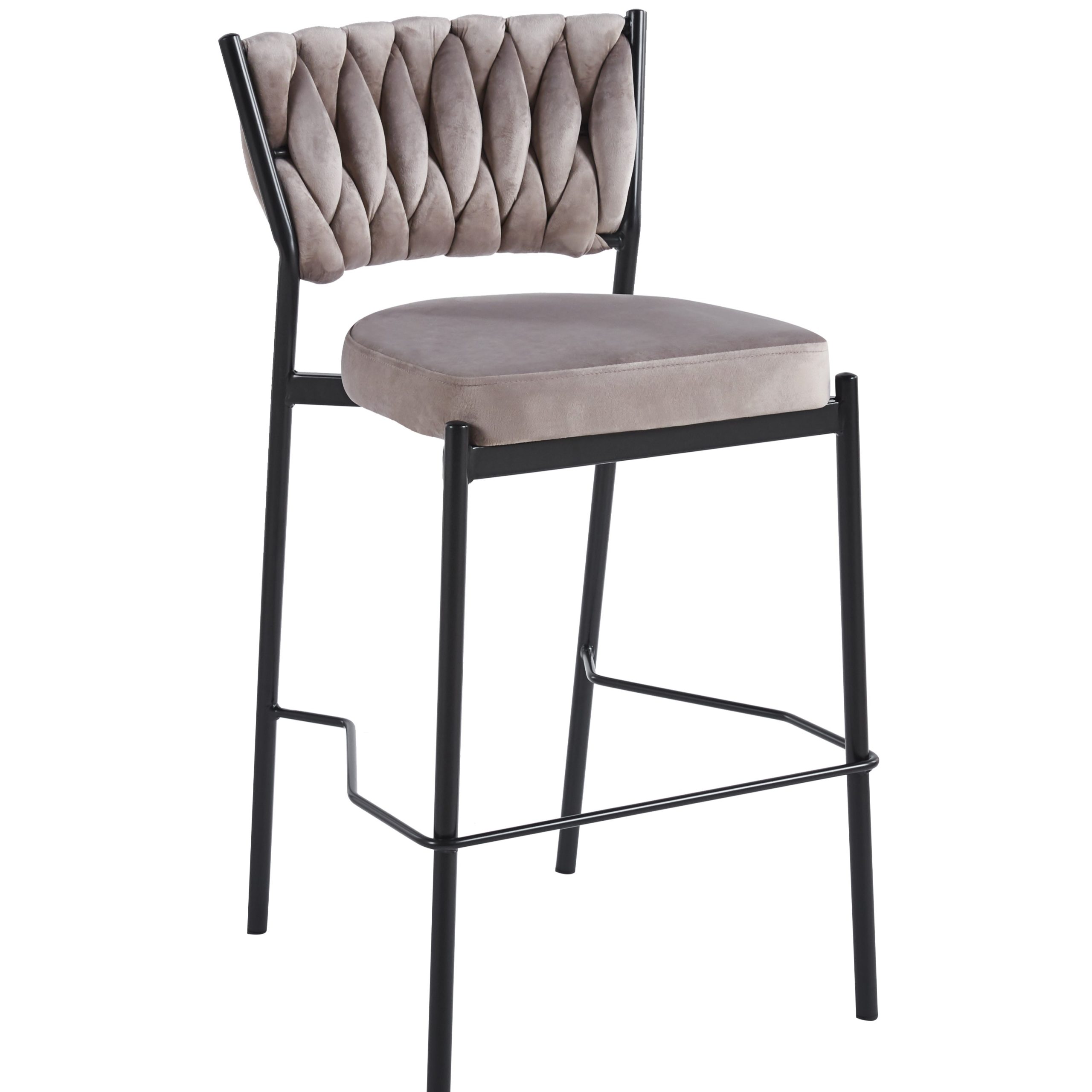 כסא בר קלוע רגל שחורה קטיפה בז דגם מרילין כסא בר קלוע רגל שחורה קטיפה בז דגם מרילין