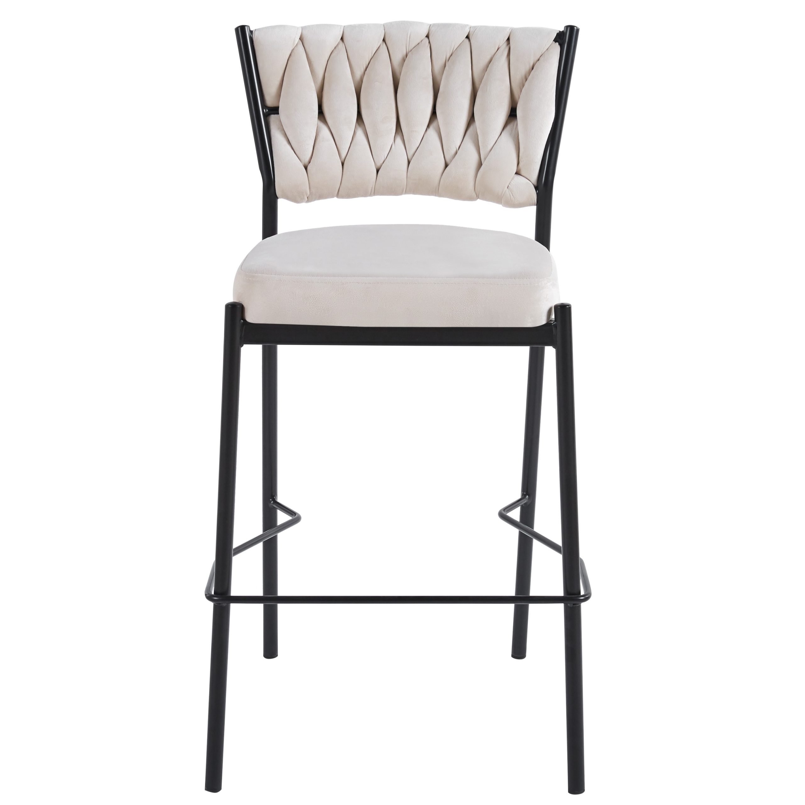 כסא בר קלוע רגל שחורה קטיפה שמנת דגם מרילין