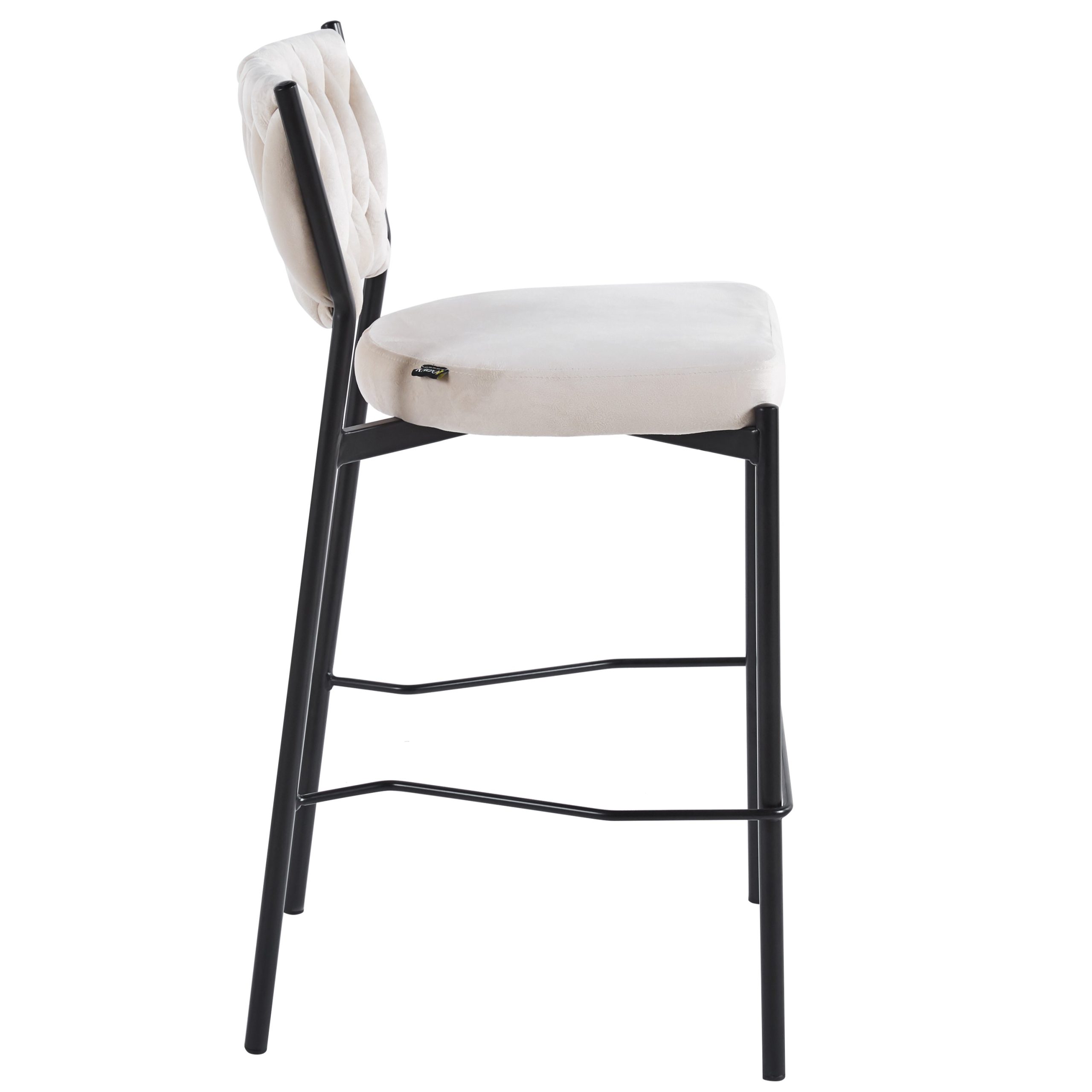 כסא בר קלוע רגל שחורה קטיפה שמנת דגם מרילין