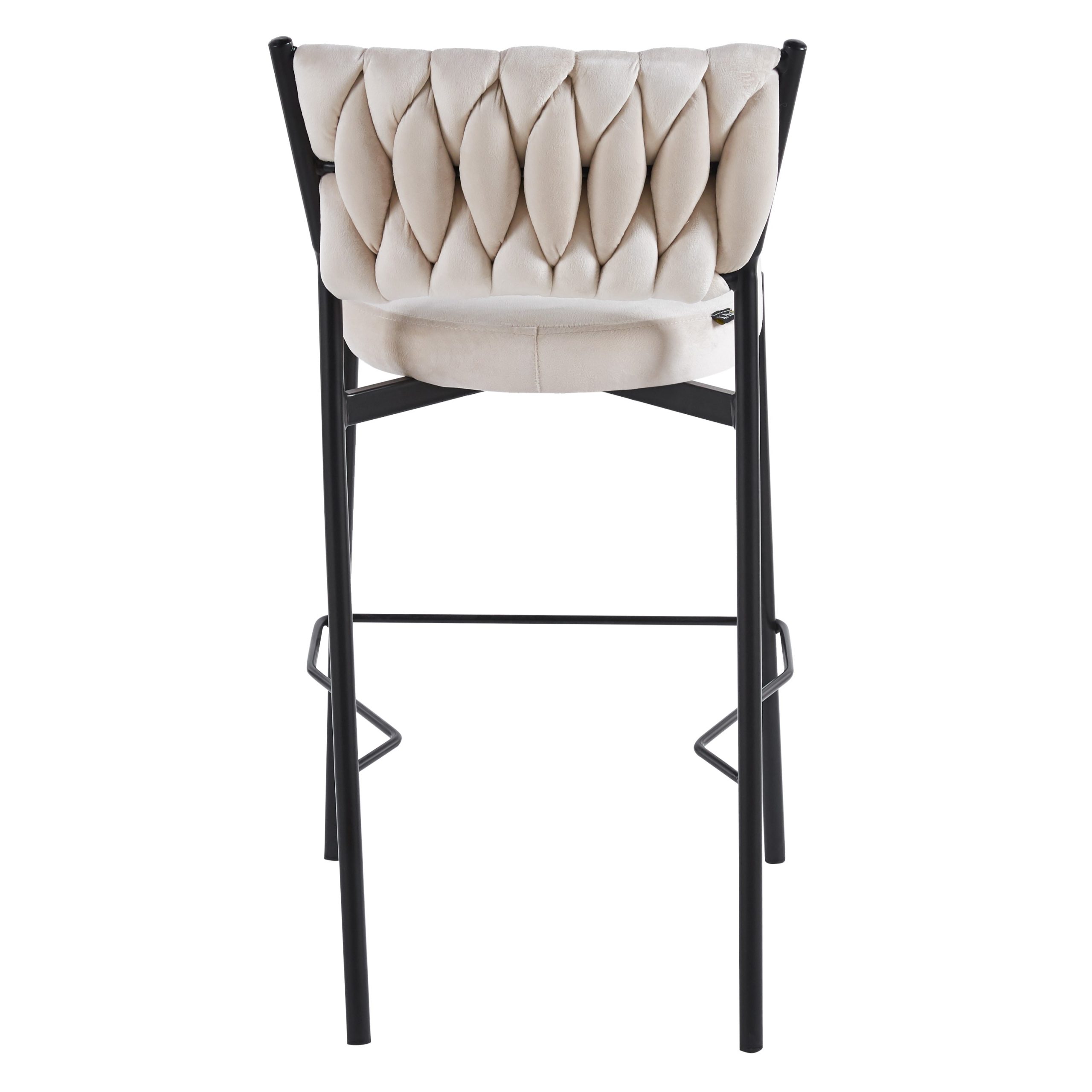 כסא בר קלוע רגל שחורה קטיפה שמנת דגם מרילין