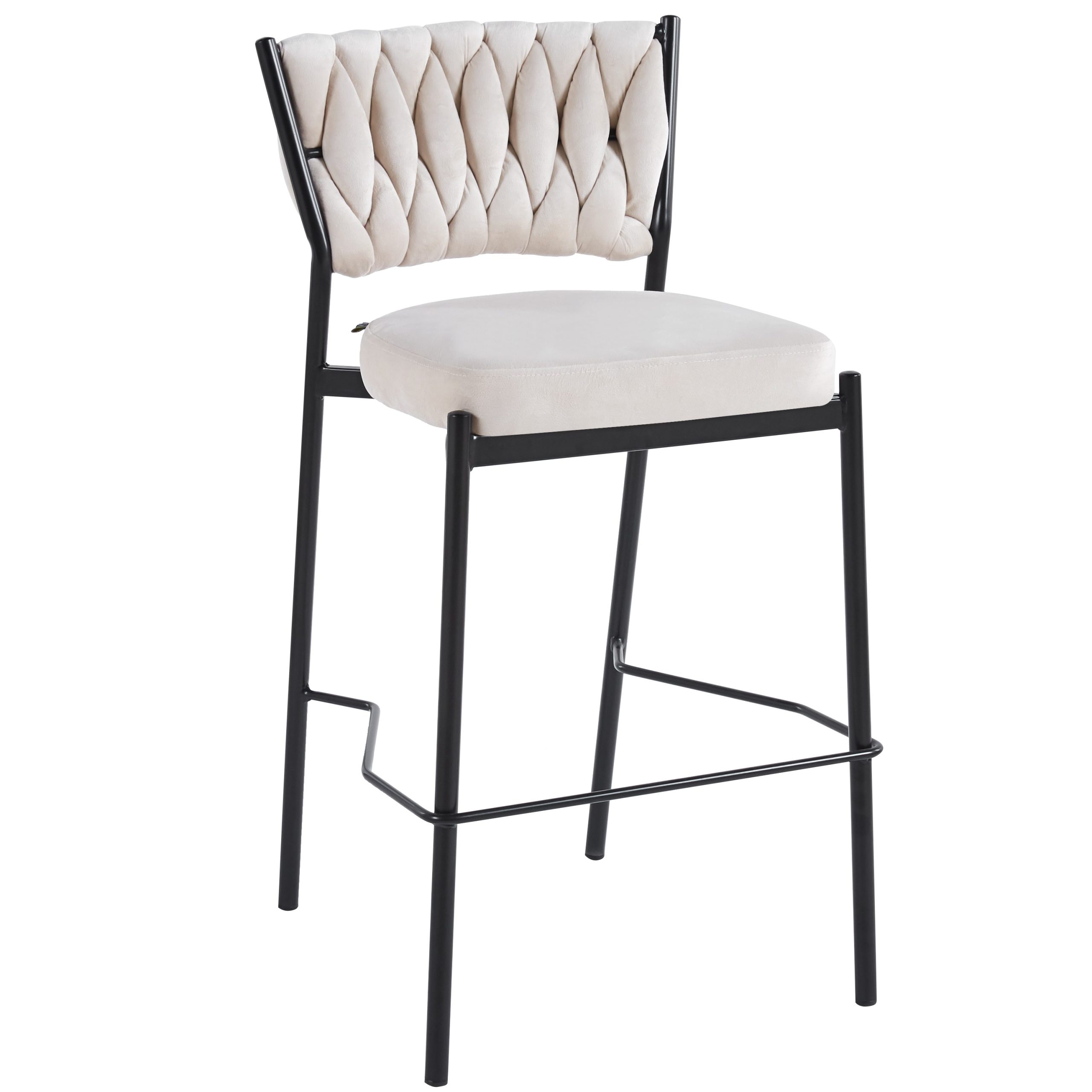 כסא בר קלוע רגל שחורה קטיפה שמנת דגם מרילין