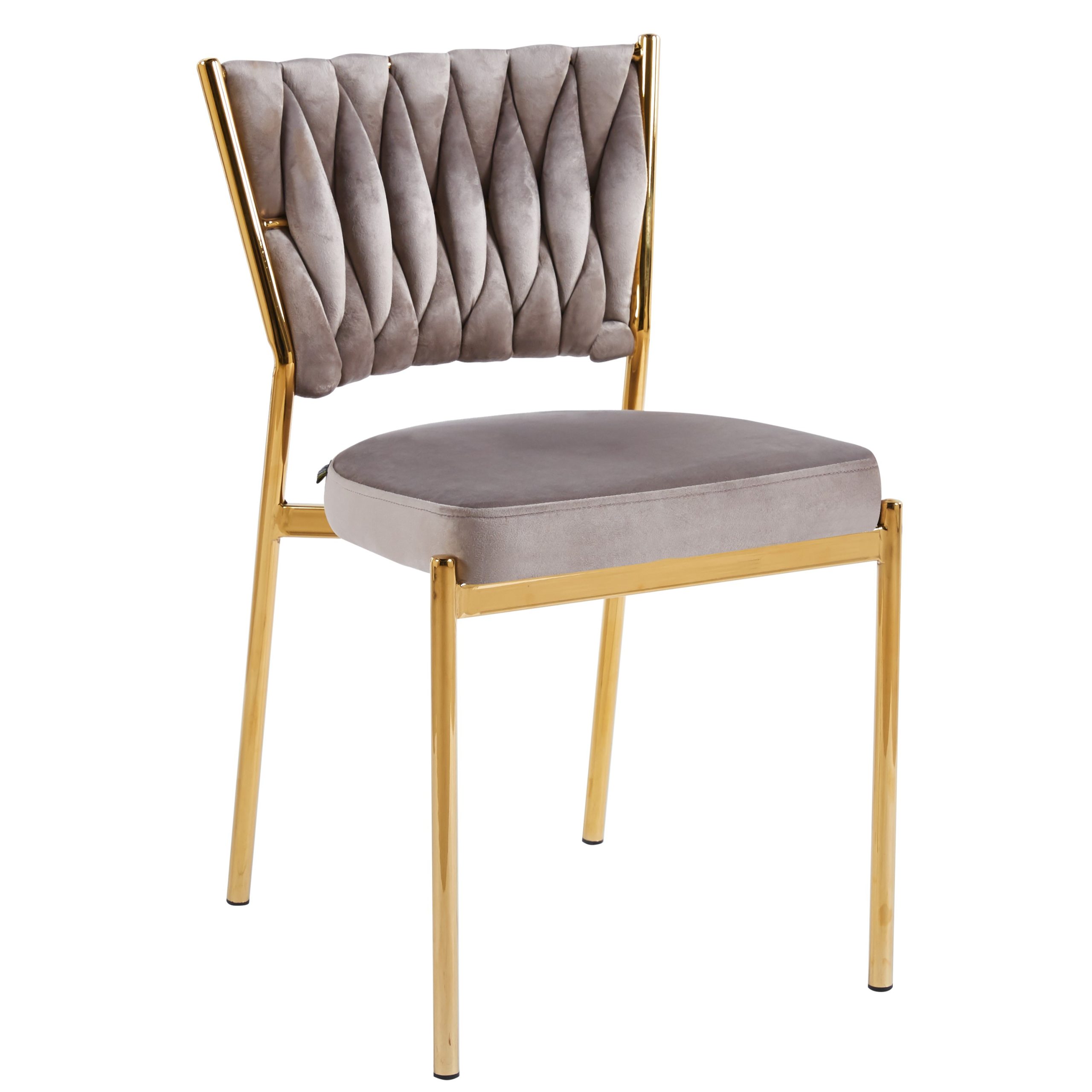 כסא פינת אוכל קלוע רגל זהב קטיפה בז דגם מרילין