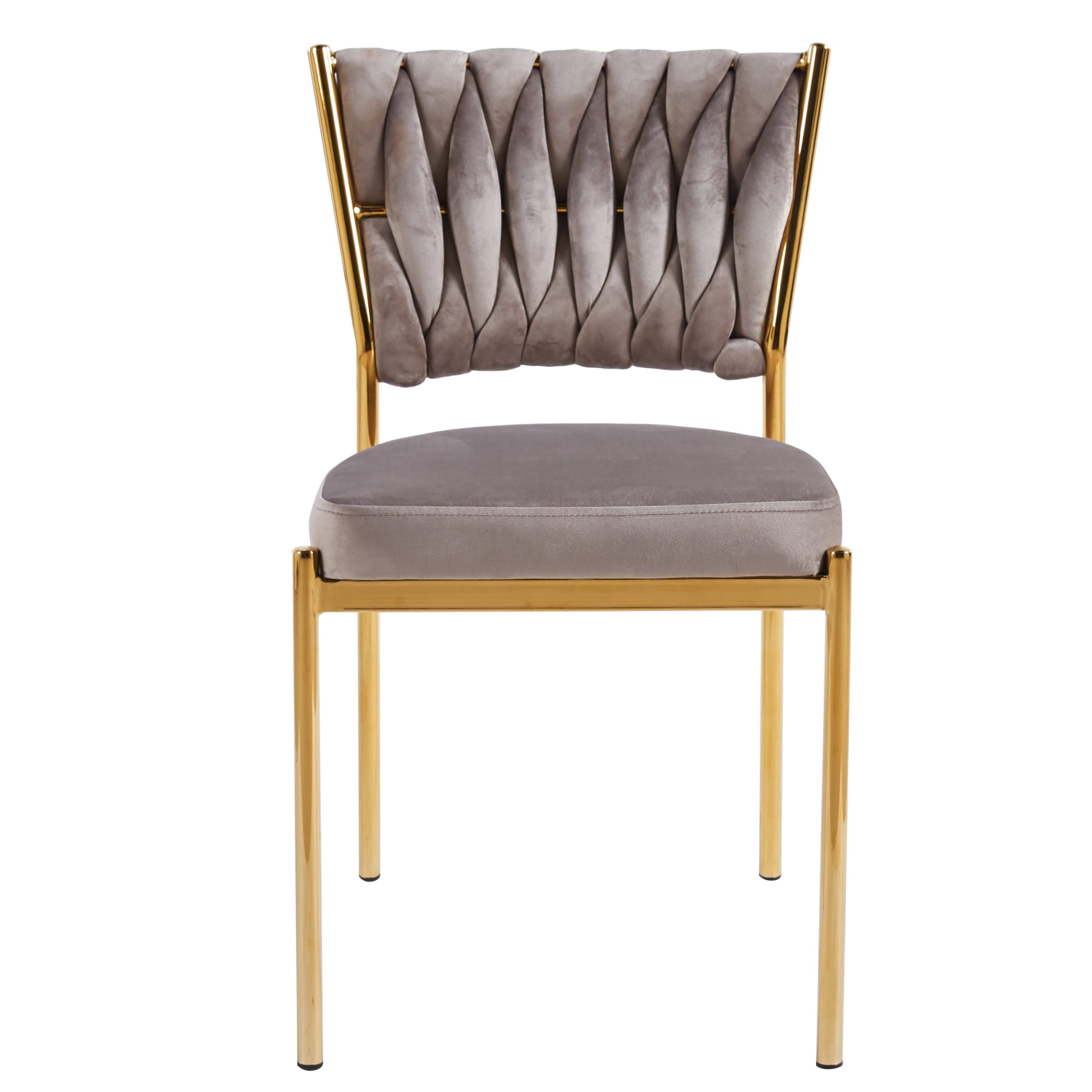 כסא פינת אוכל קלוע רגל זהב קטיפה בז דגם מרילין