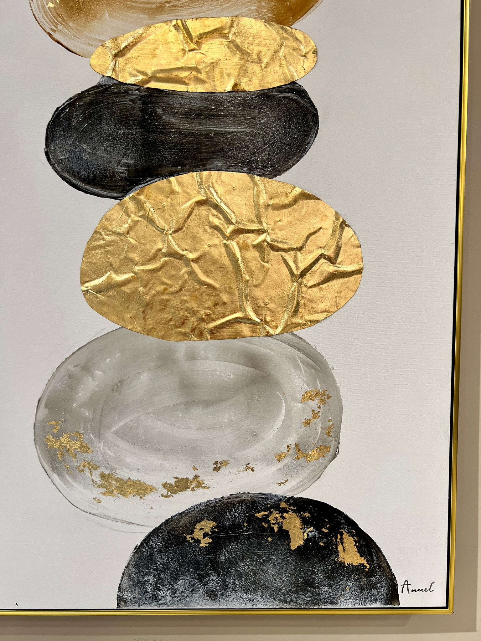 תמונת אנאל עבודת יד צבעים לבן שחור זהב+ מסגרת