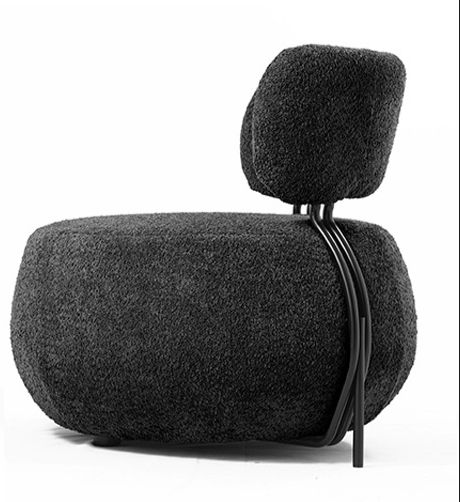 כורסא מעוגלת רגלי ברזל בד בוקלה אפור דגם ריי