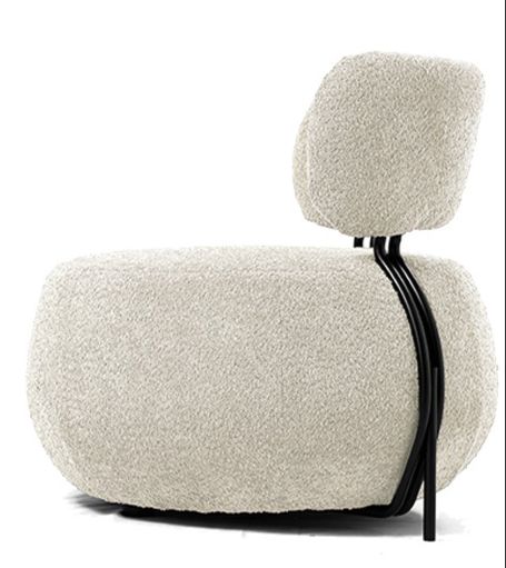 כורסא מעוגלת רגלי ברזל בד בוקלה לבן דגם ריי