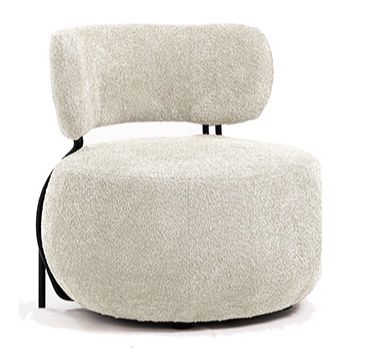 כורסא מעוגלת רגלי ברזל בד בוקלה לבן דגם ריי