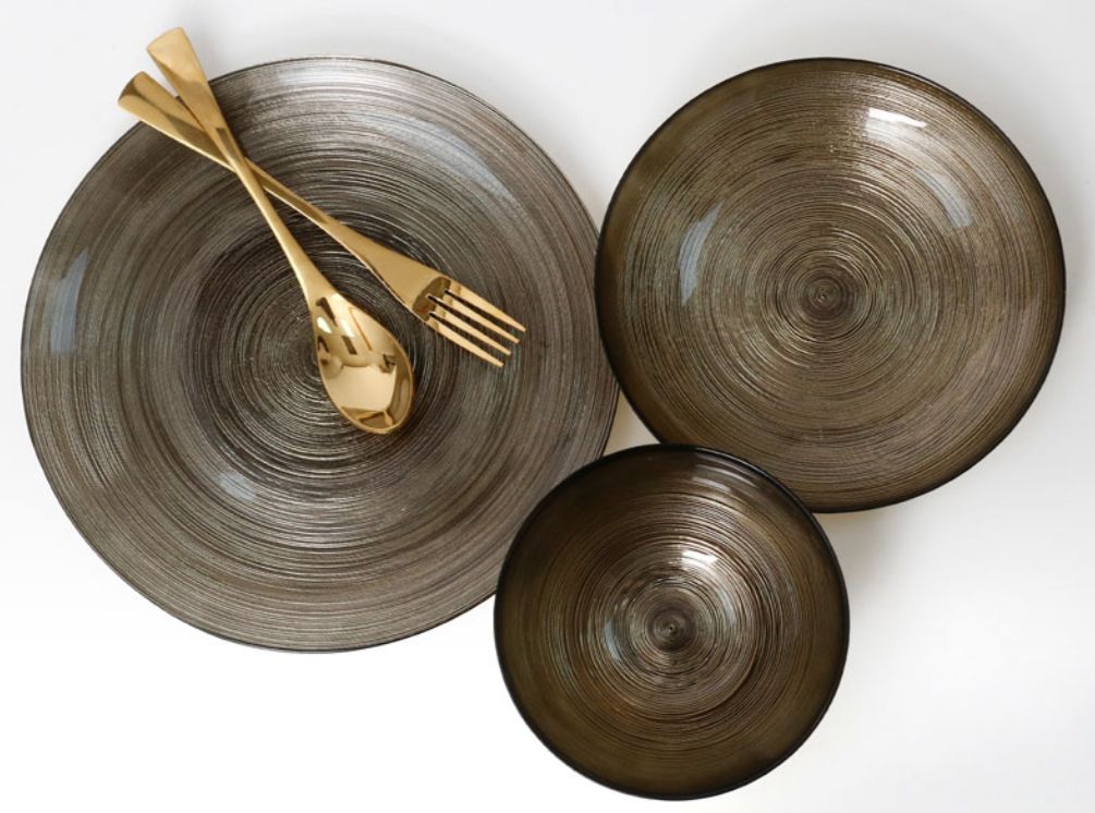 סט 18 צלחות זכוכית פס זהב GLASSCOM גולי