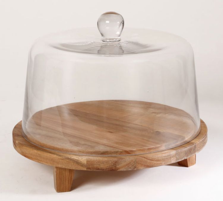 פעמון עוגה זכוכית על בסיס עץ גולי