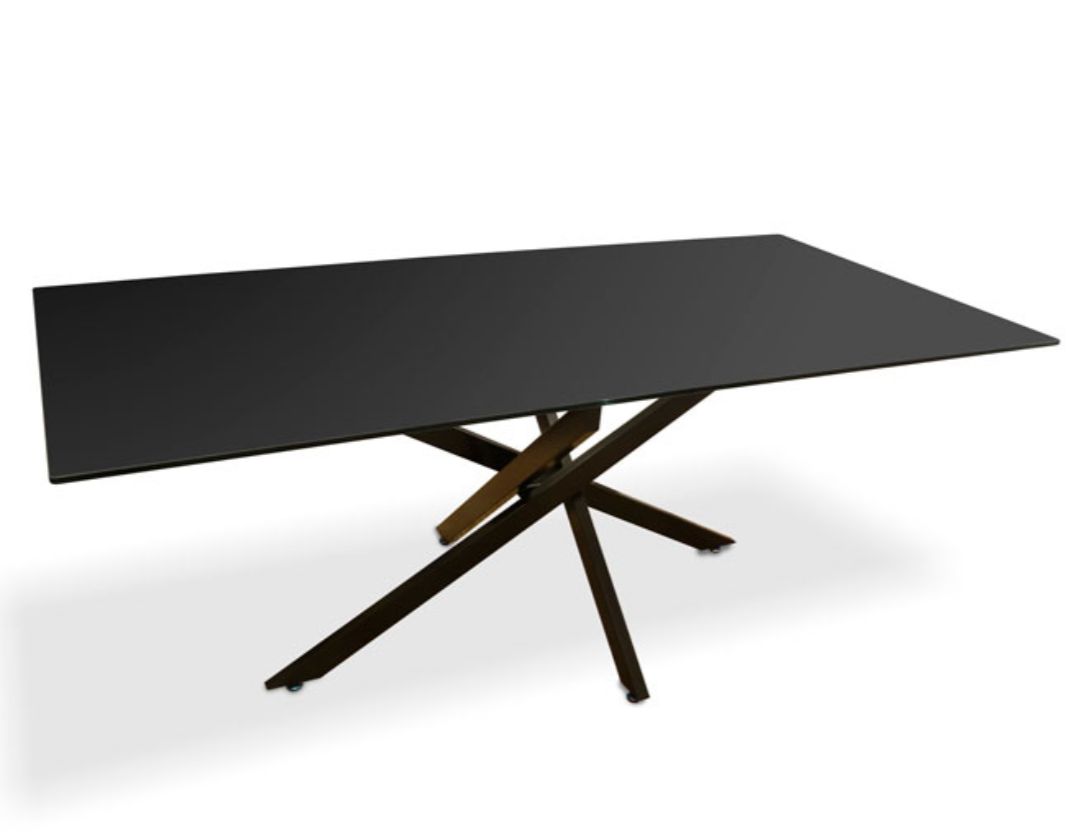 שולחן אוכל מתכת בצבע שחור זכוכית כהה גולי