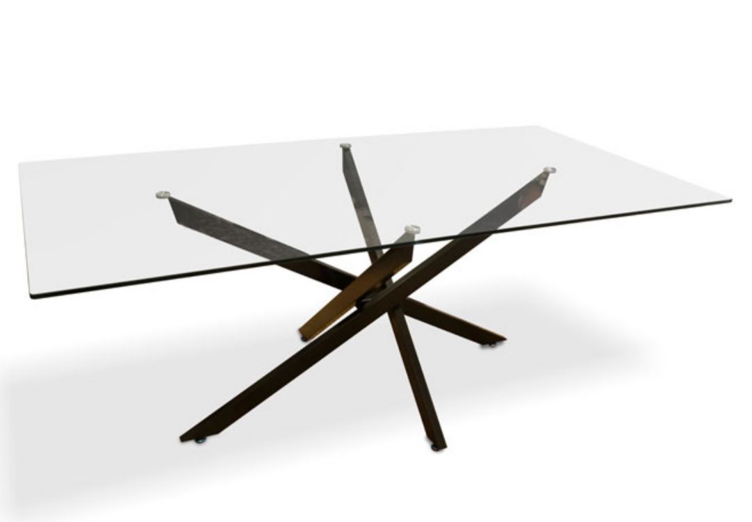 שולחן אוכל מתכת בצבע שחור זכוכית שקופה גולי