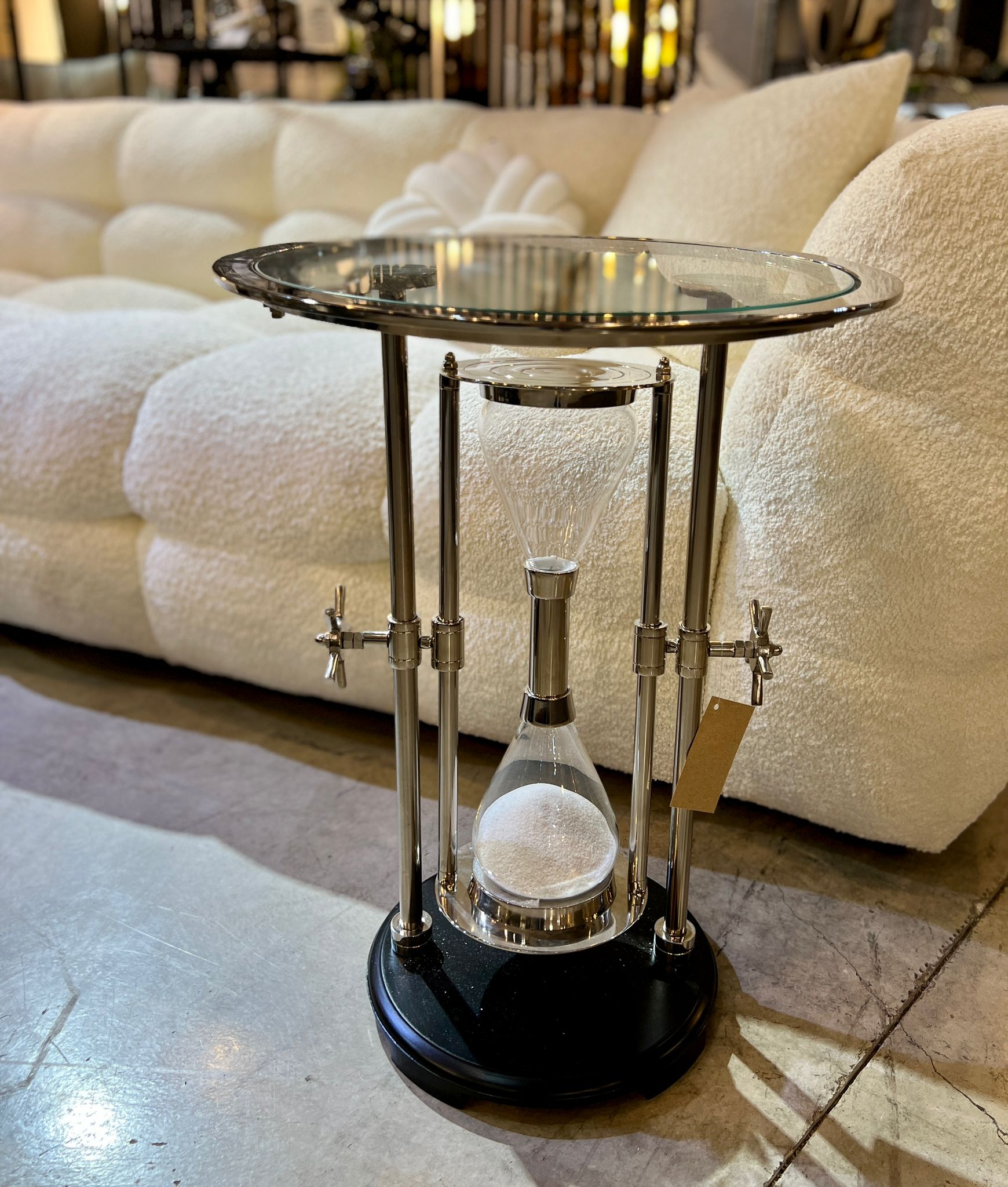 שולחן צד זכוכית שעון חול בסיס שחור שולחן צד זכוכית שעון חול בסיס שחור