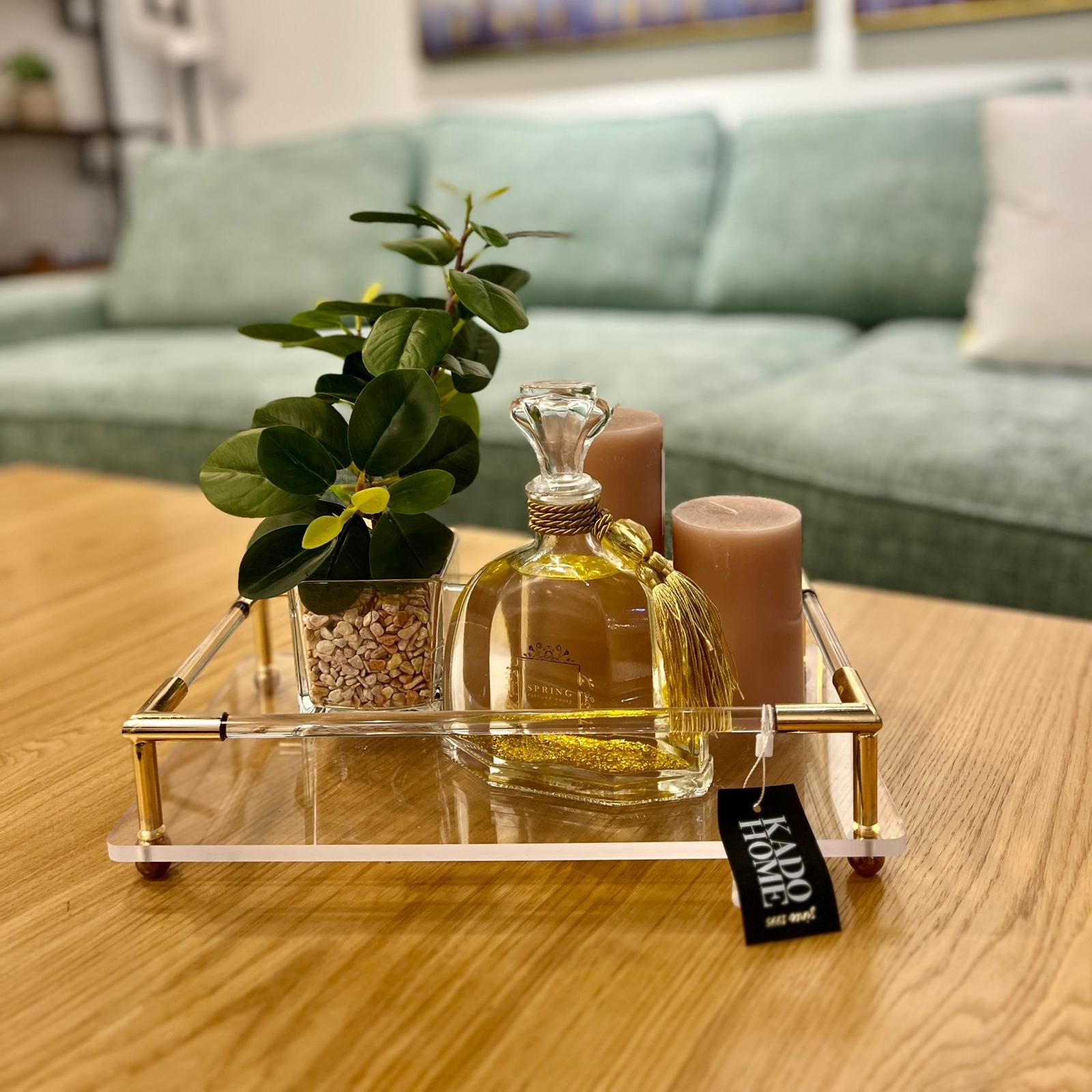 מגש אקרילי פסים זהב קטן דגם איקו