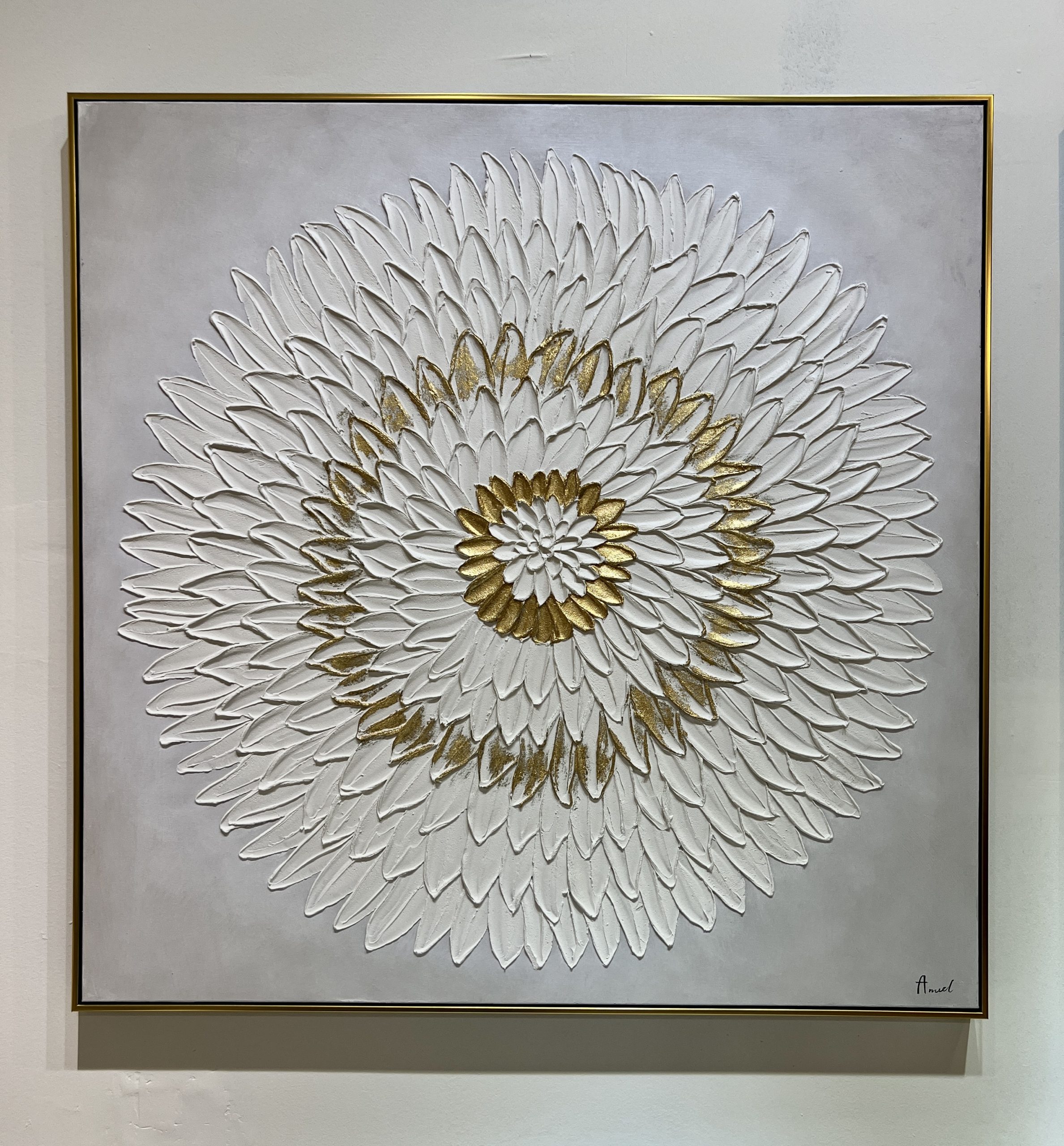 תמונת שמן אנאל פרח שמש בשילוב הדפסה עם מסגרת