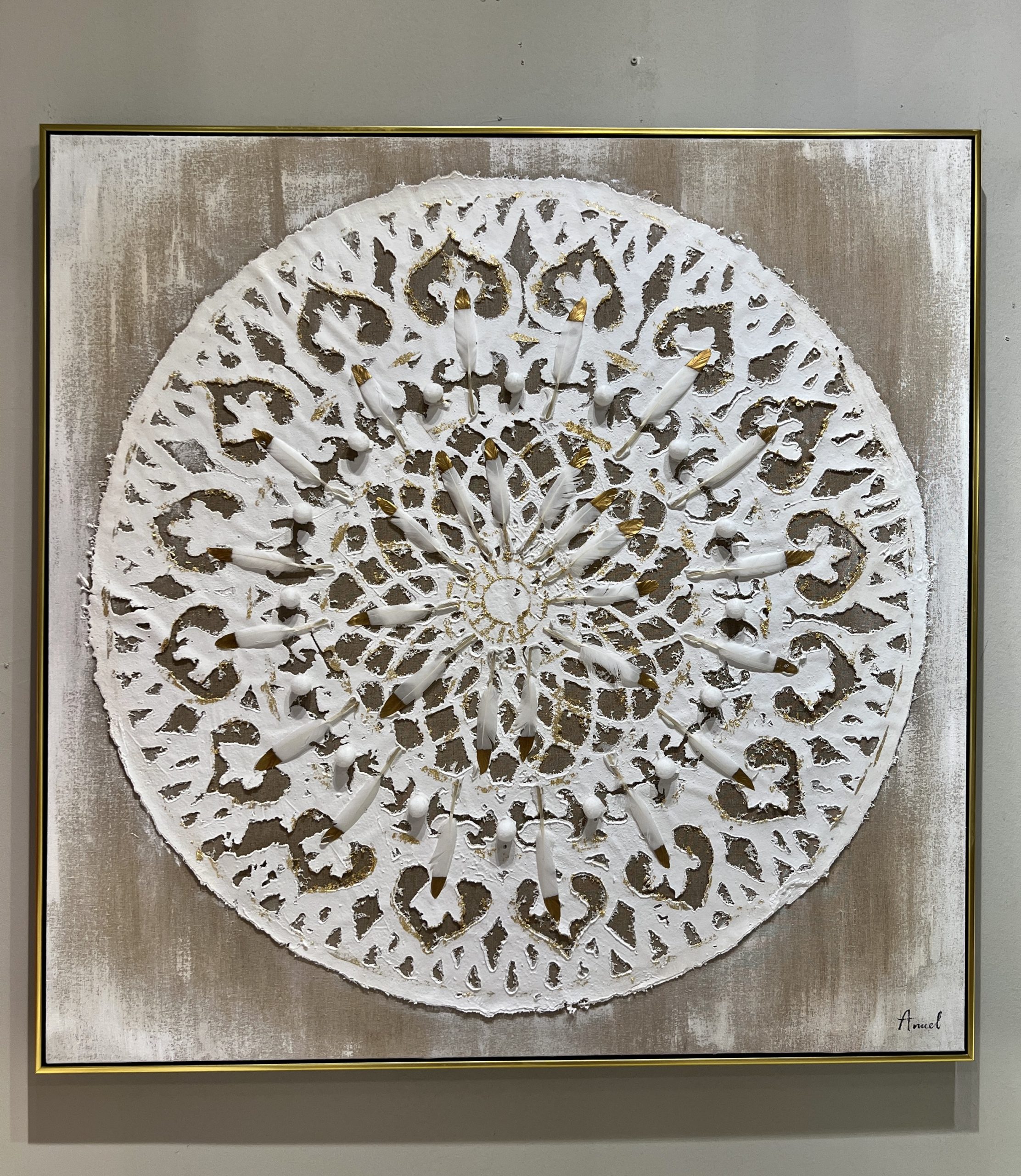 תמונת שמן נוצות בשילוב הדפסה אנאל עם מסגרת תמונת שמן נוצות בשילוב הדפסה אנאל עם מסגרת