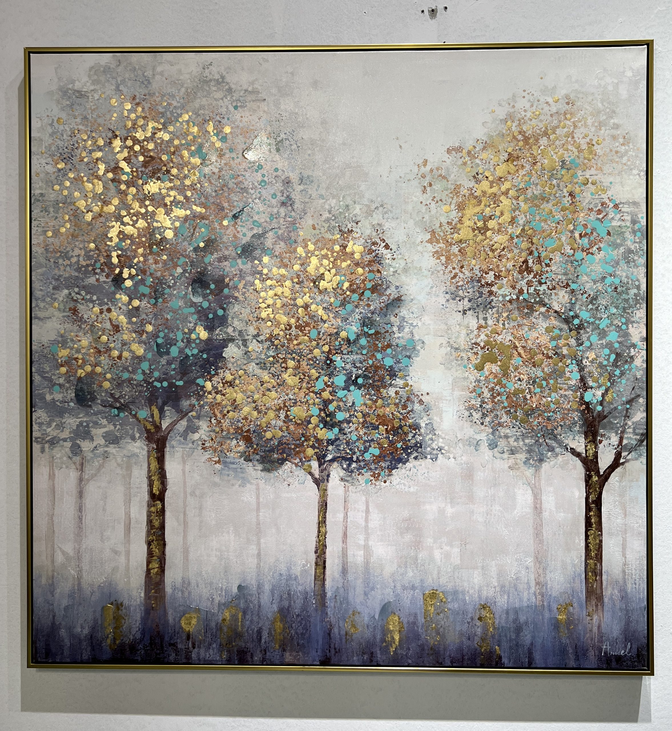 תמונת שמן עצים בשילוב הדפסה אנאל עם מסגרת