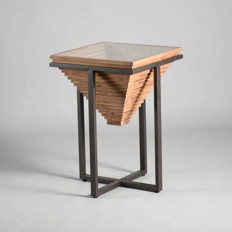 שולחן צד גבוה פירמידה עץ רגל ברזל שחור דגם וודרוני שולחן צד גבוה פירמידה עץ רגל ברזל שחור דגם וודרוני