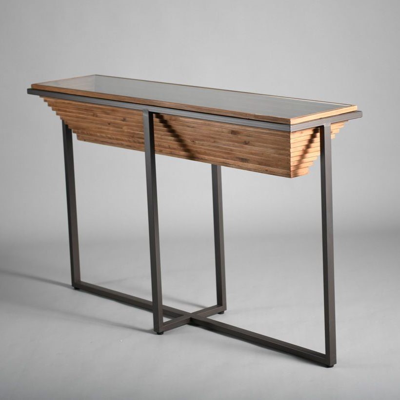 קונסולה פירמידה עץ גדולה 135 רגל ברזל שחור דגם וודרוני קונסולה פירמידה עץ גדולה 135 רגל ברזל שחור דגם וודרוני