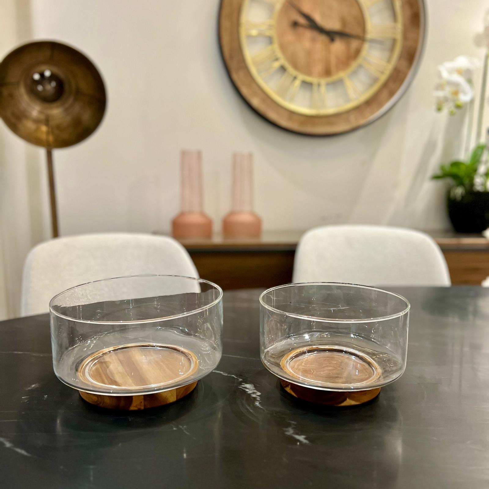 קערה זכוכית בסיס עץ דגם אליס קערה זכוכית בסיס עץ דגם אליס