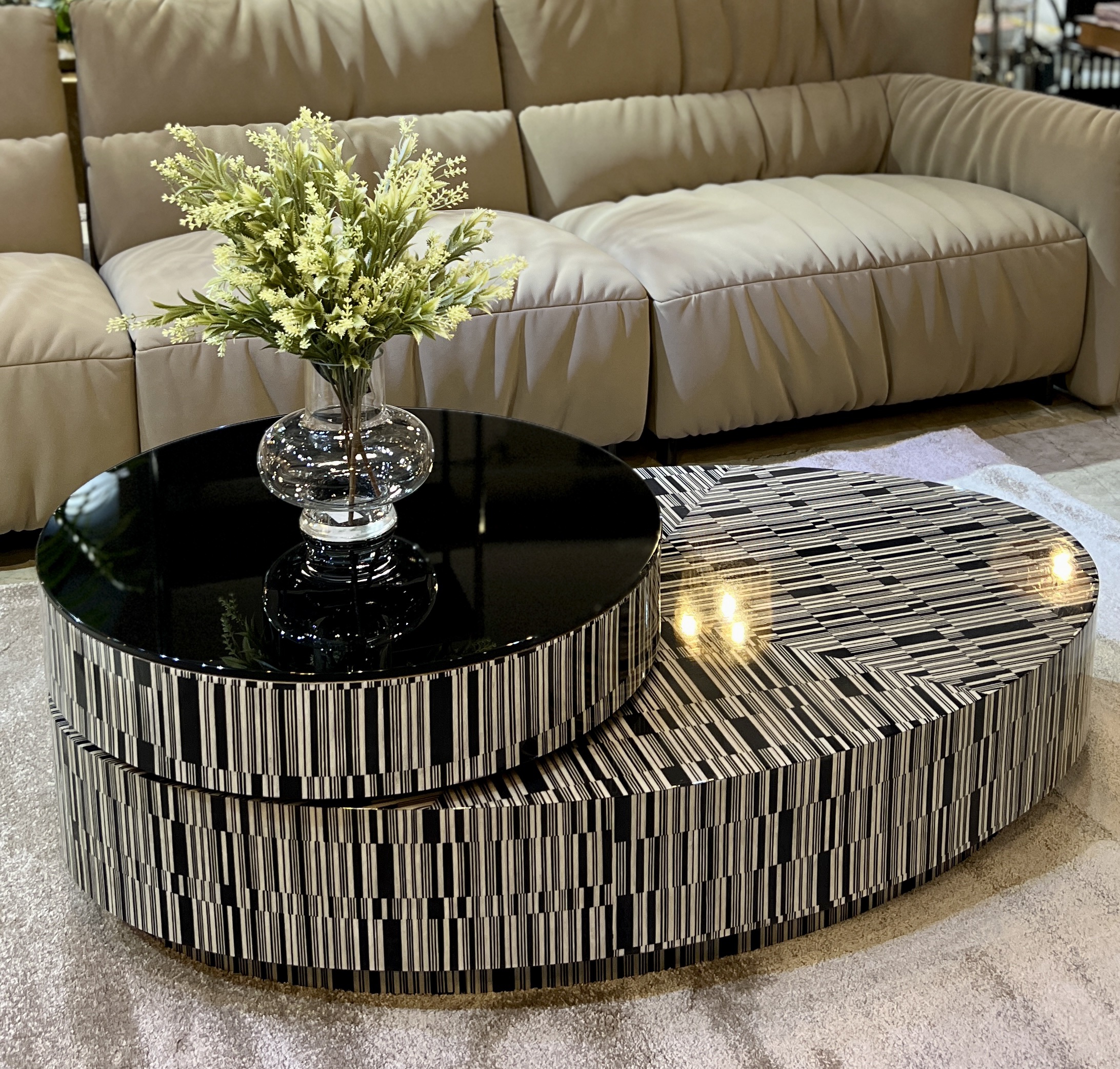 שולחן סלון אובלי 2 קומות זברה דגם קימי