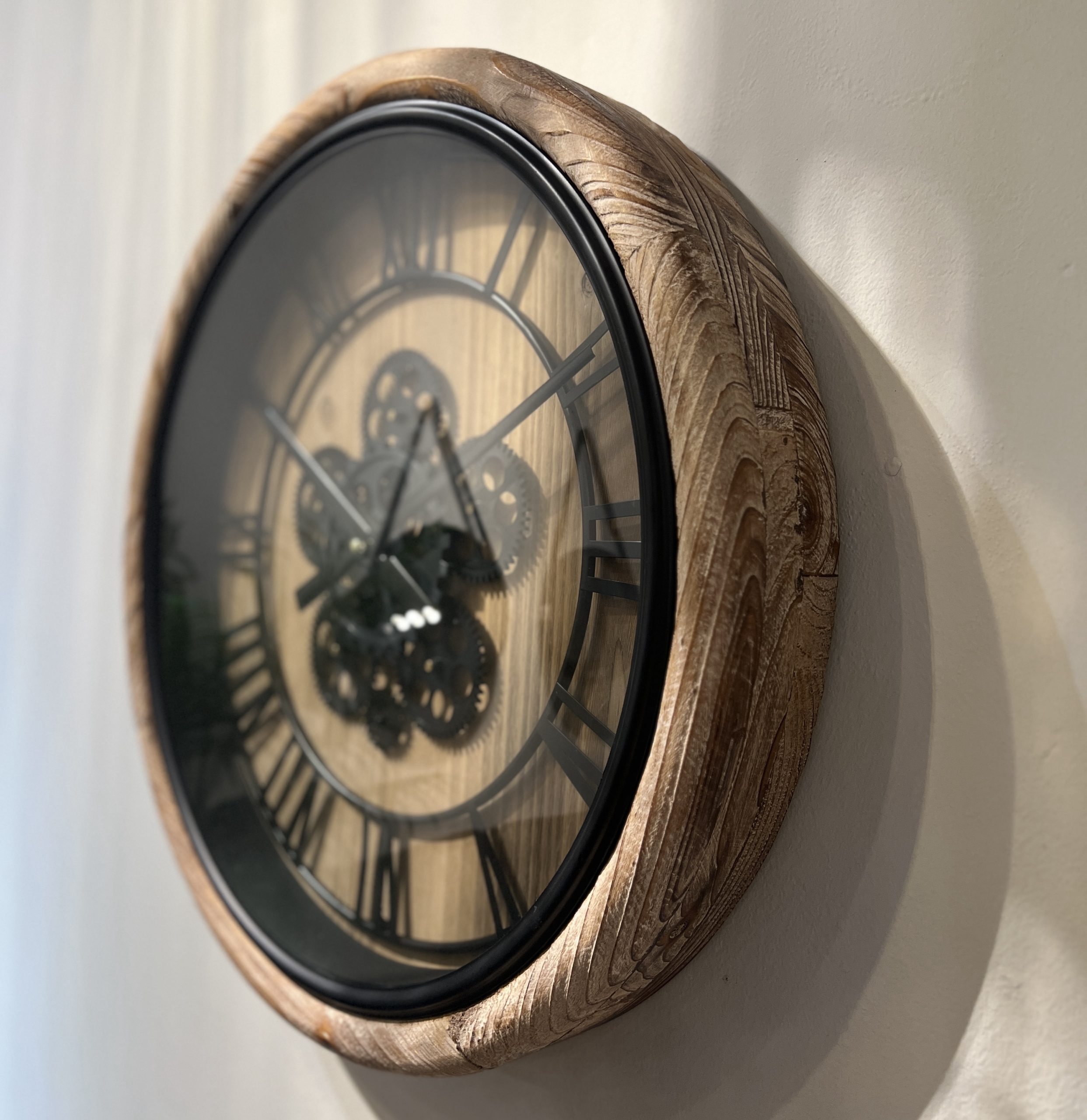 שעון עץ מנגנון ומספרים שחורים עם זכוכית דגם איקו photo number 5