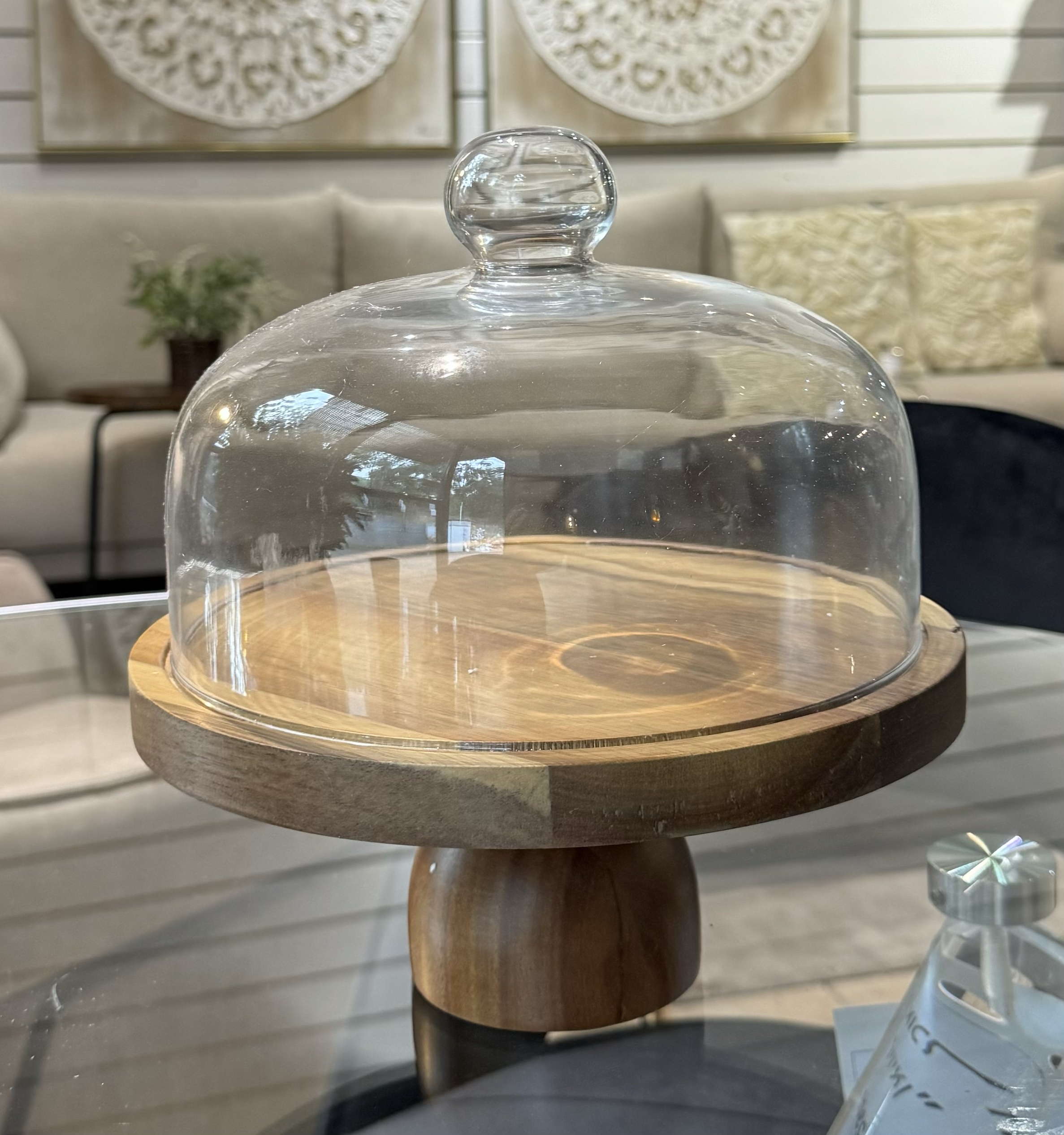 כלי עוגה עץ עם רגל פעמון זכוכית גדול דגם אליס