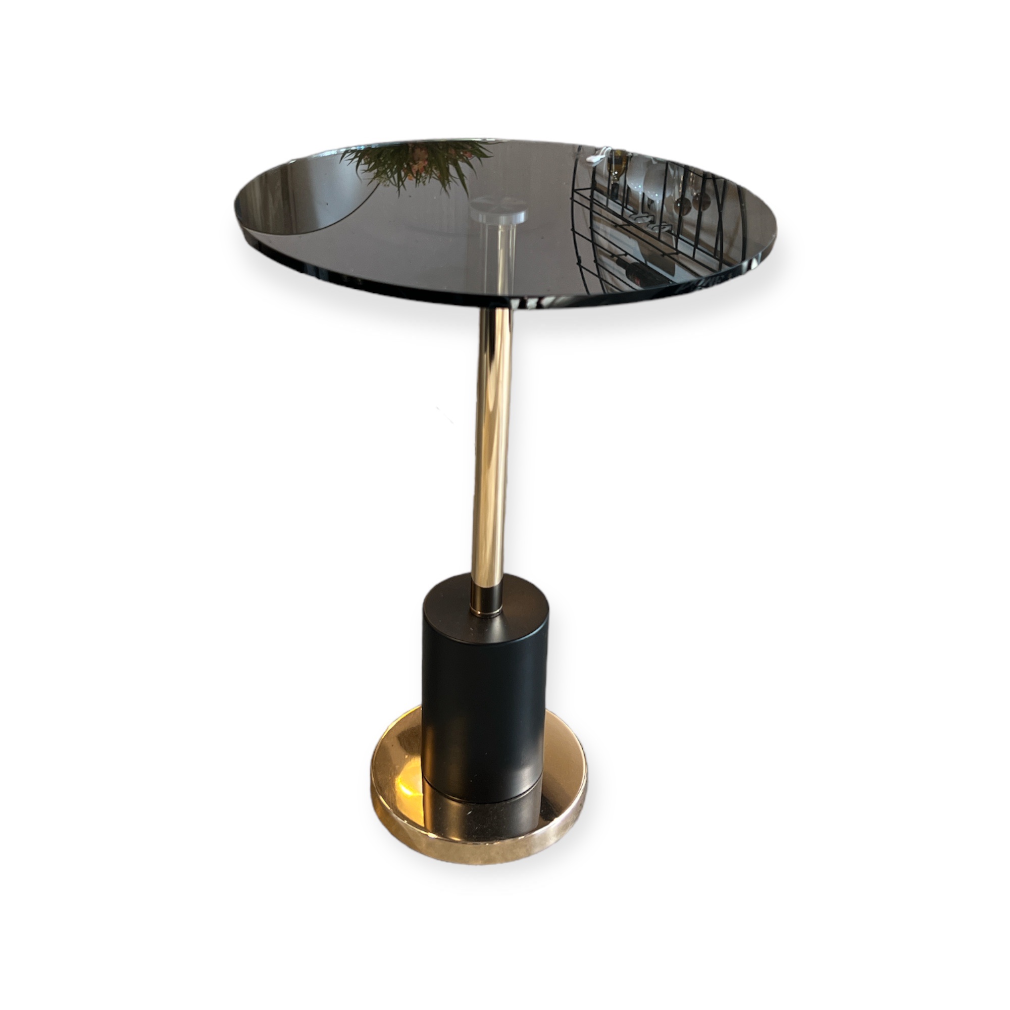 שולחן צד סיכה בסיס שחור רגל זהב זכוכית כהה דגם איקו שולחן צד סיכה בסיס שחור רגל זהב זכוכית כהה דגם איקו