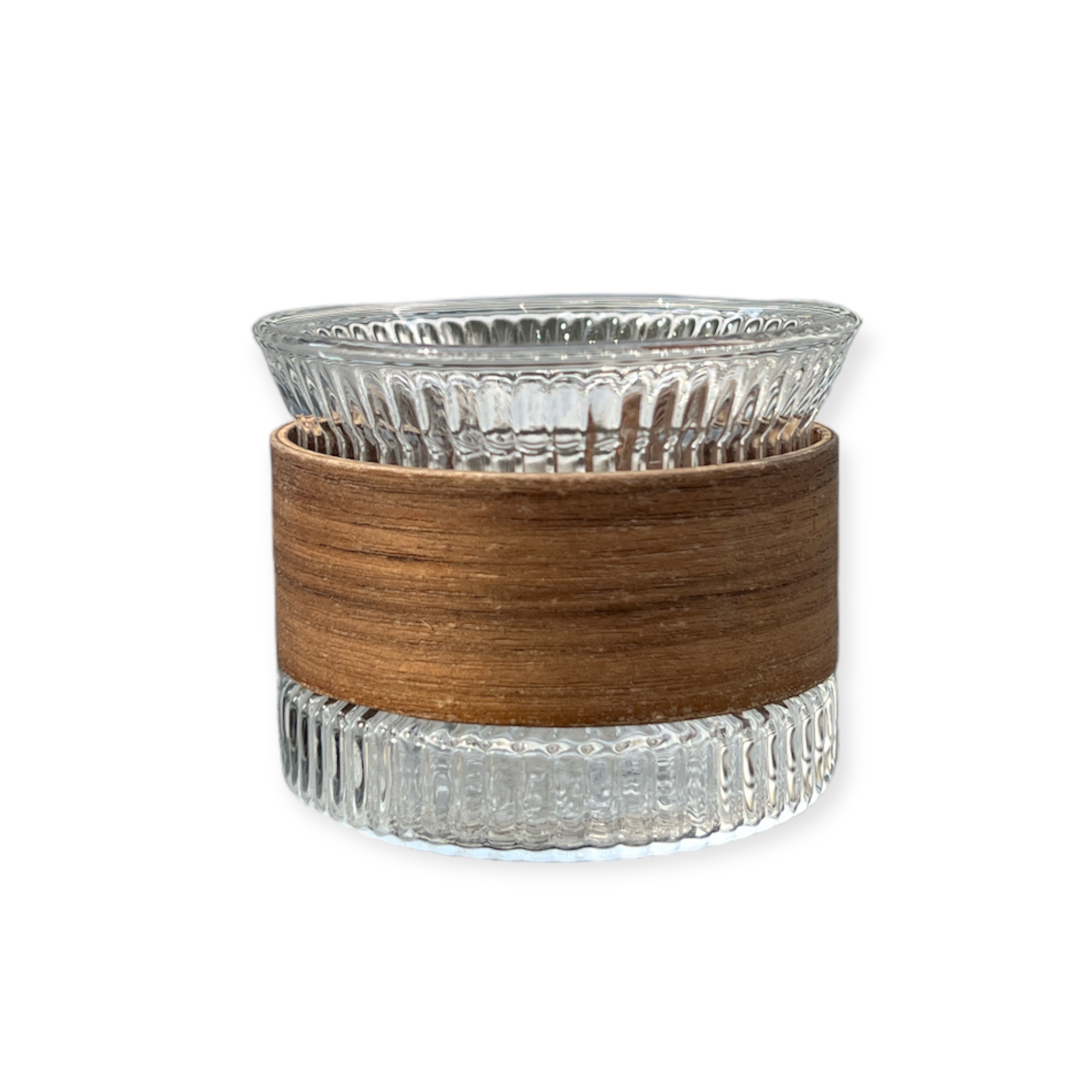 כוס זכוכית פסים מאחז עץ עוטף דגם אליס